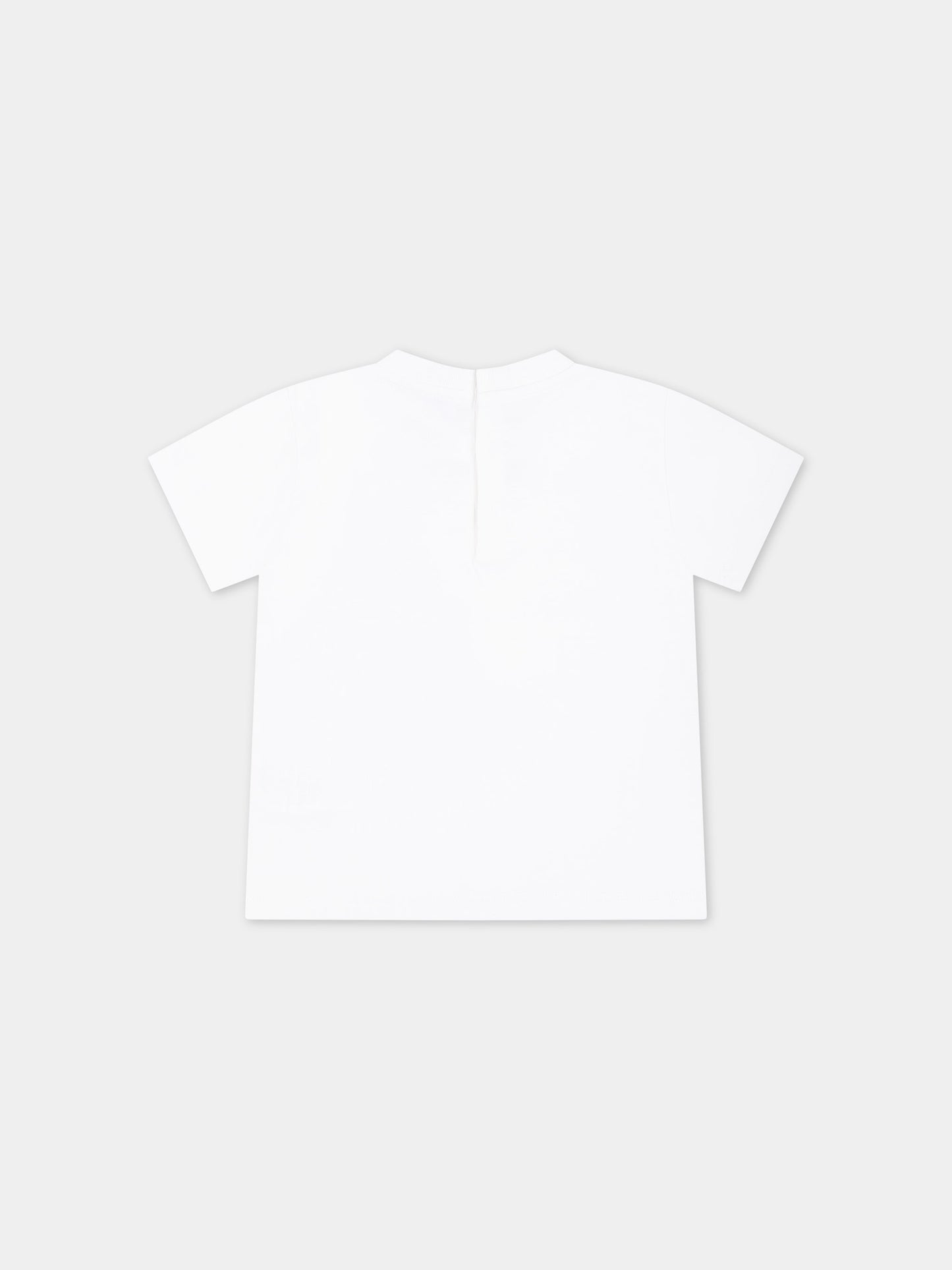 T-shirt bianca per neonati con logo celeste ricamato,Dolce & Gabbana Kids,L1JTHO G7L5J S9000