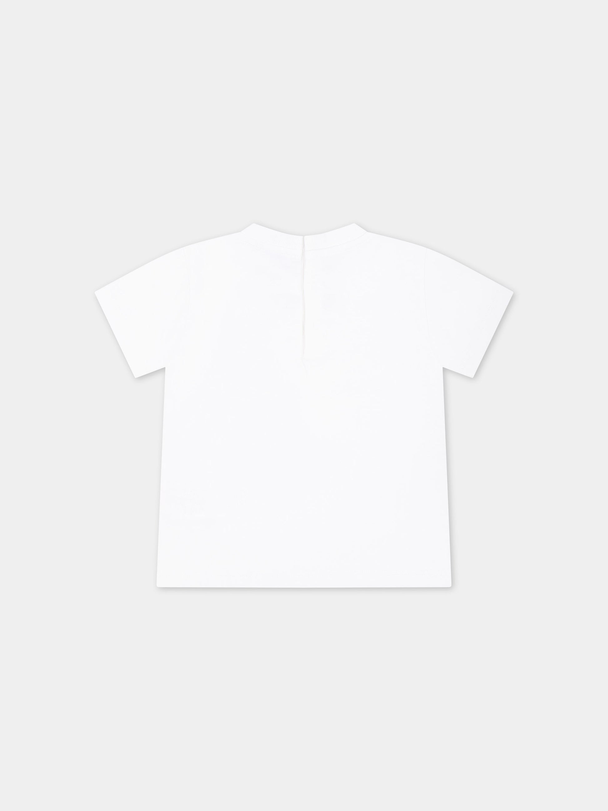 T-shirt bianca per neonati con logo celeste ricamato,Dolce & Gabbana Kids,L1JTHO G7L5J S9000