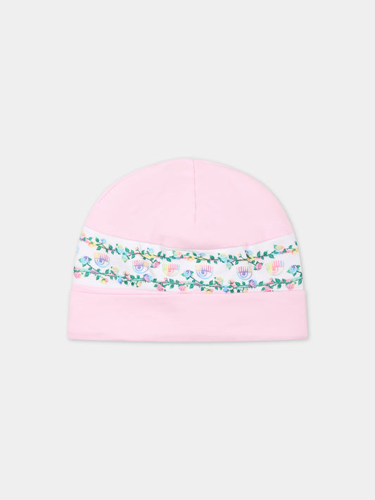 Cappello rosa per neonata con eyes flirting e rose multicolor,Chiara Ferragni Collection,55C001 3000 090F