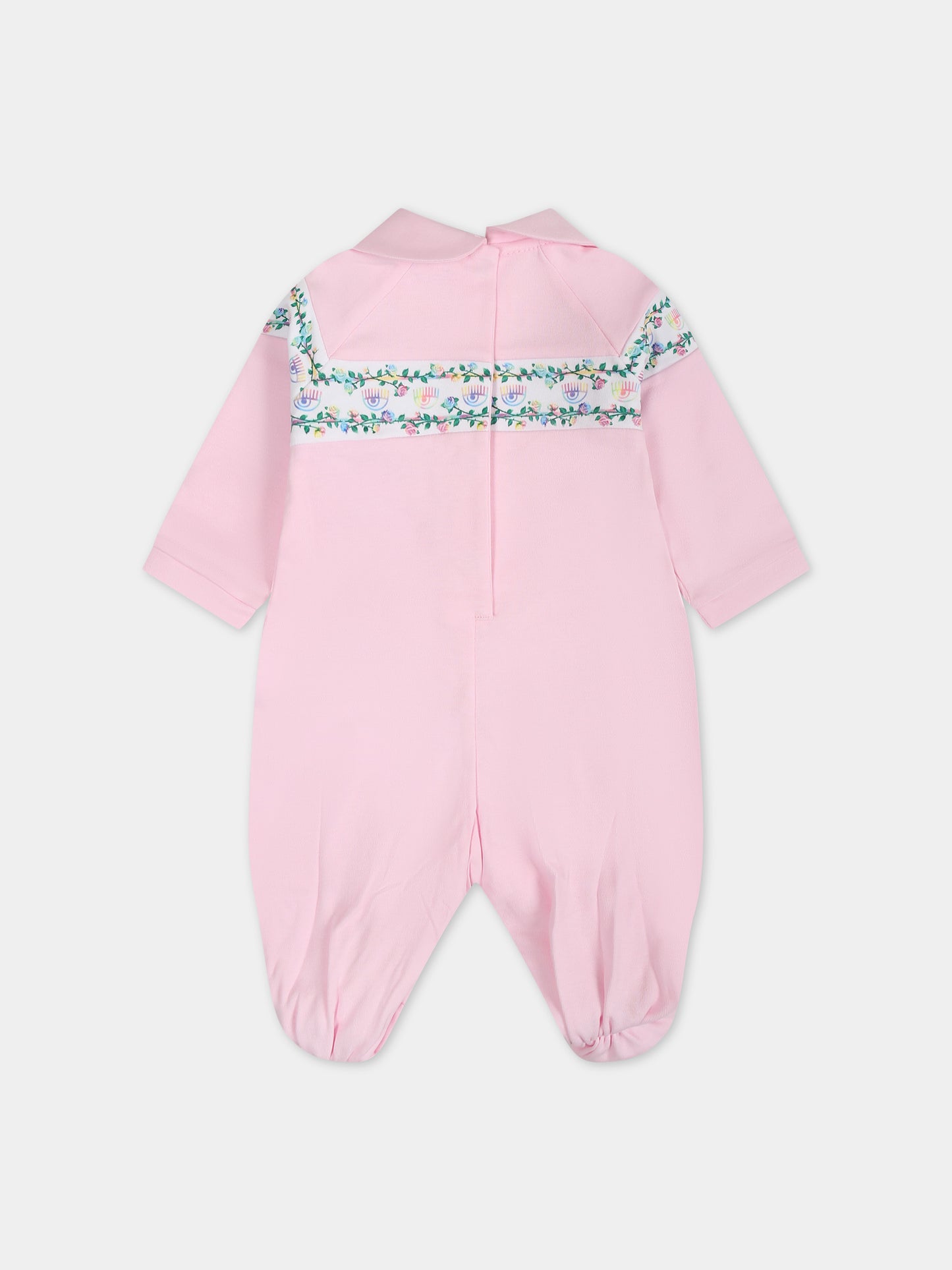 Tutina rosa per neonata con eyes flirting e rose multicolor,Chiara Ferragni Collection,55C200 3000 090F