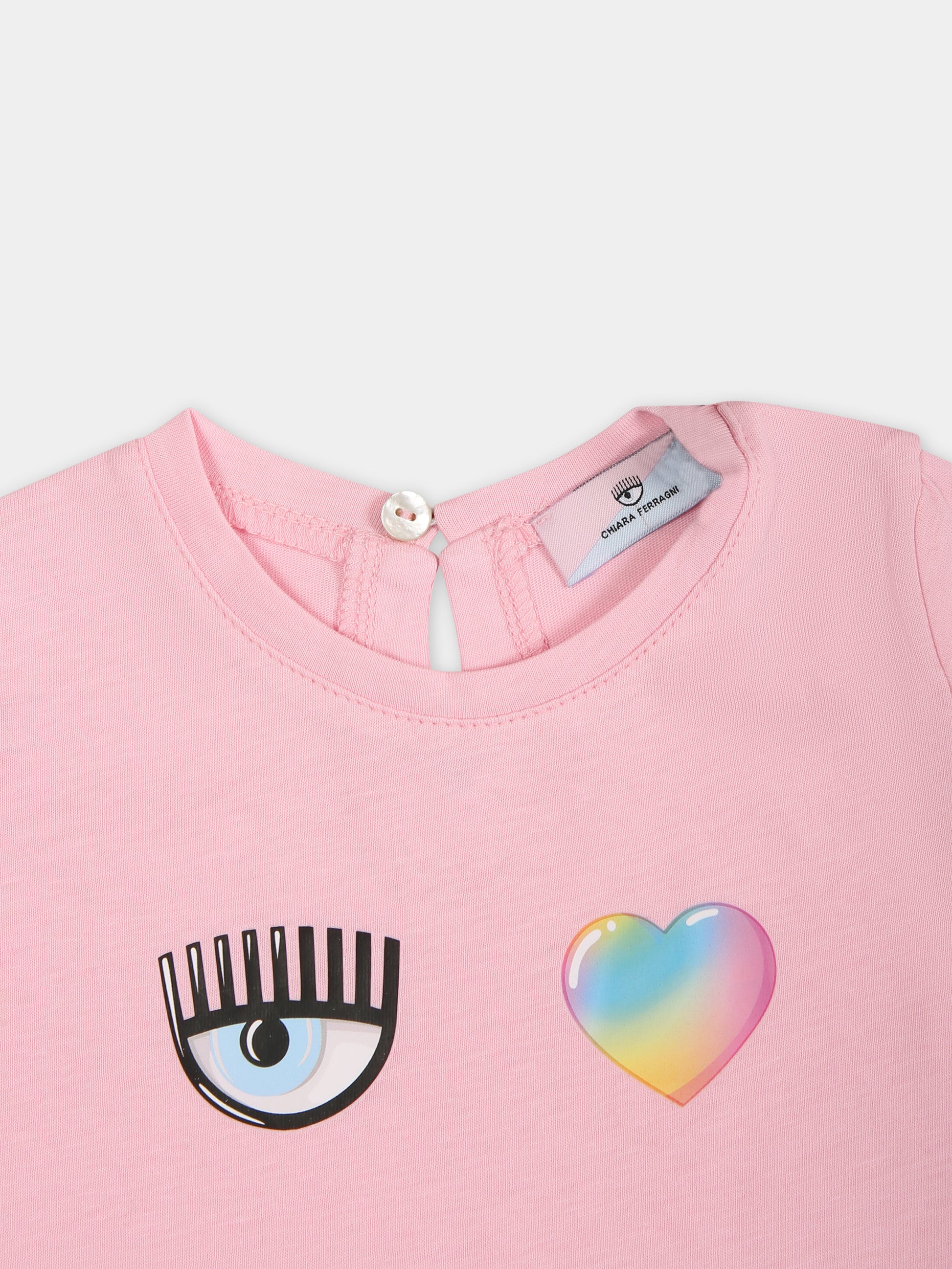 T-shirt rosa per bambina con eye flirting e cuore,Chiara Ferragni Collection,53C602 3021 090F
