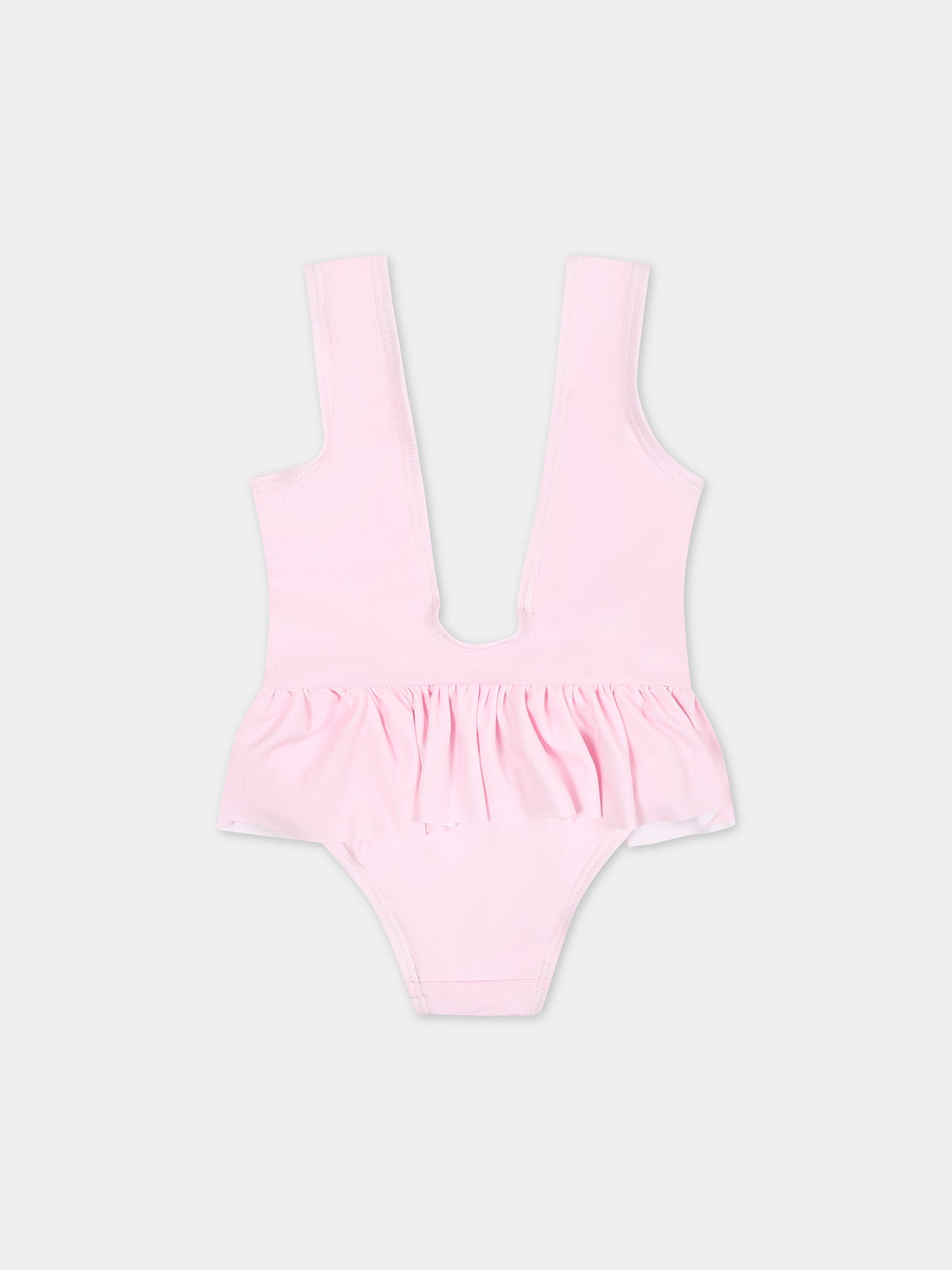 Costume rosa per neonata con volants e fiori,Chiara Ferragni Collection,53C010 3090 090F