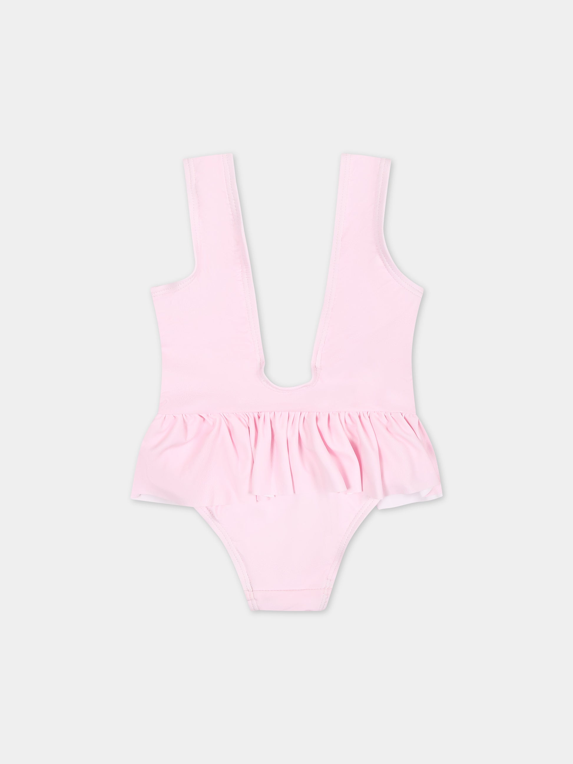 Costume rosa per neonata con volants e fiori,Chiara Ferragni Collection,53C010 3090 090F