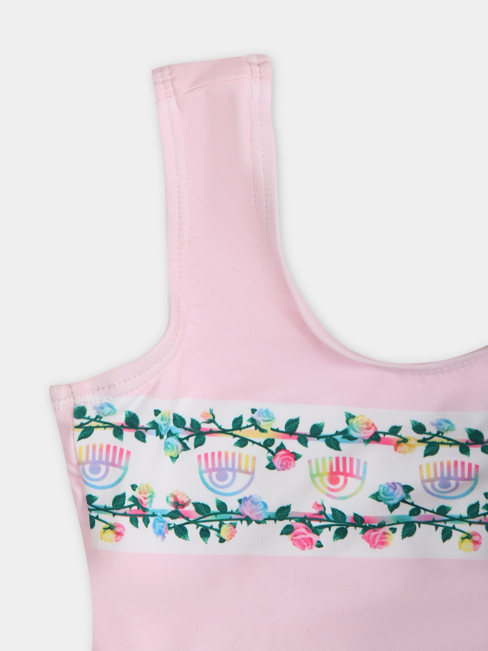 Costume rosa per neonata con volants e fiori,Chiara Ferragni Collection,53C010 3090 090F