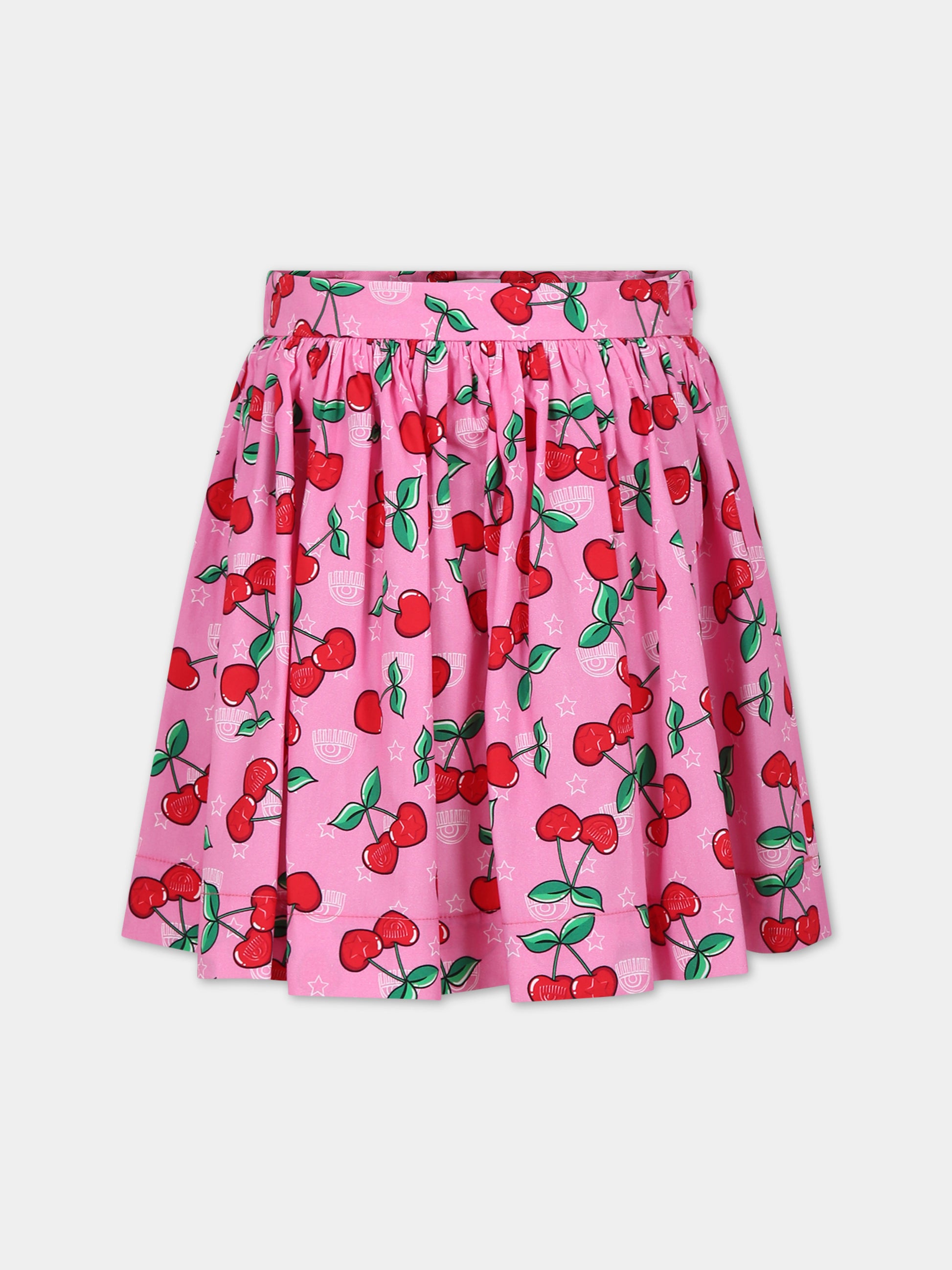 Gonna casual fucsia per bambina con ciliegie e logo,Chiara Ferragni Collection,51C701 3621 093F