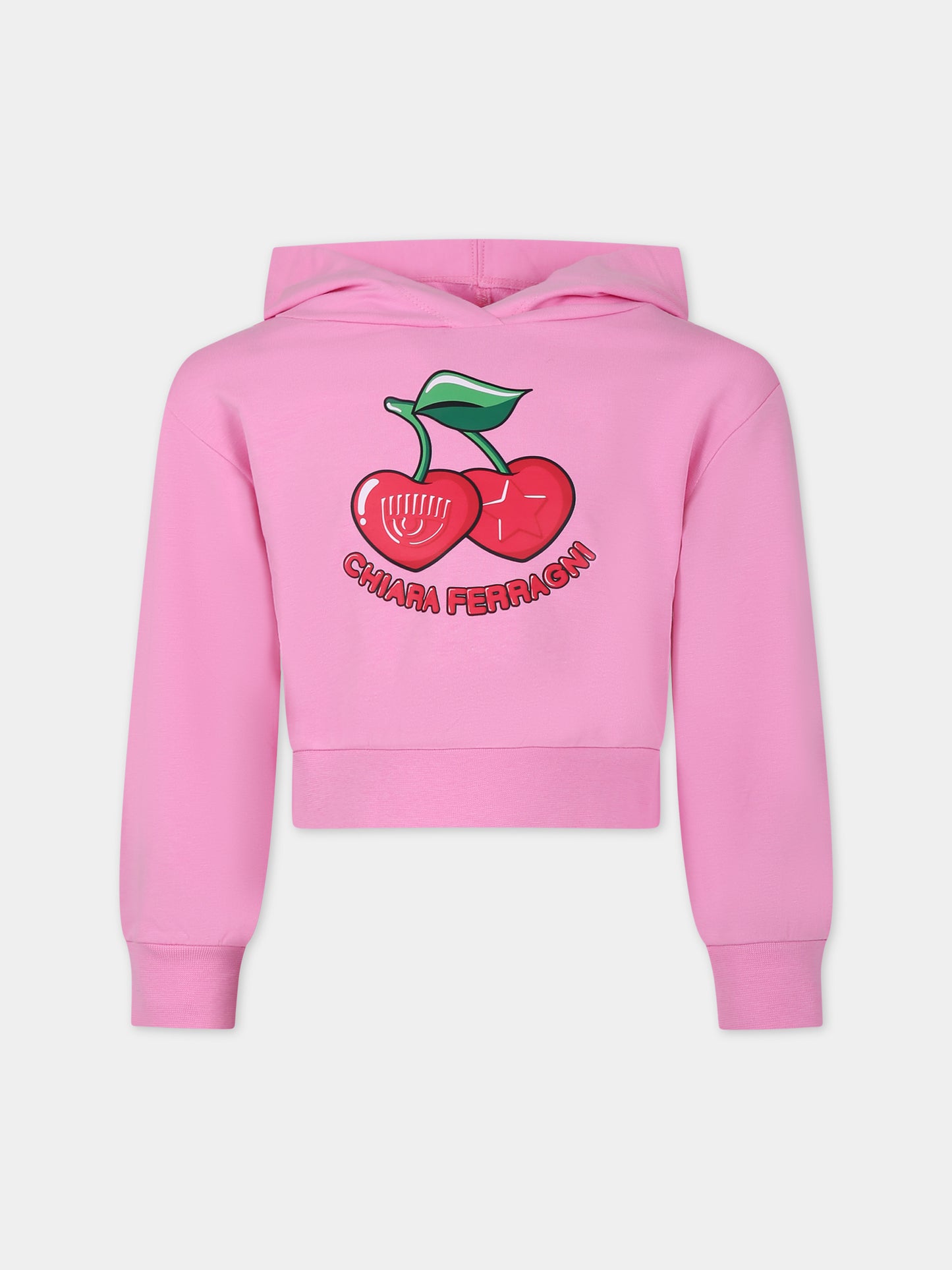 Felpa fucsia per bambina con ciliegie e logo,Chiara Ferragni Collection,59C606 3002 093F