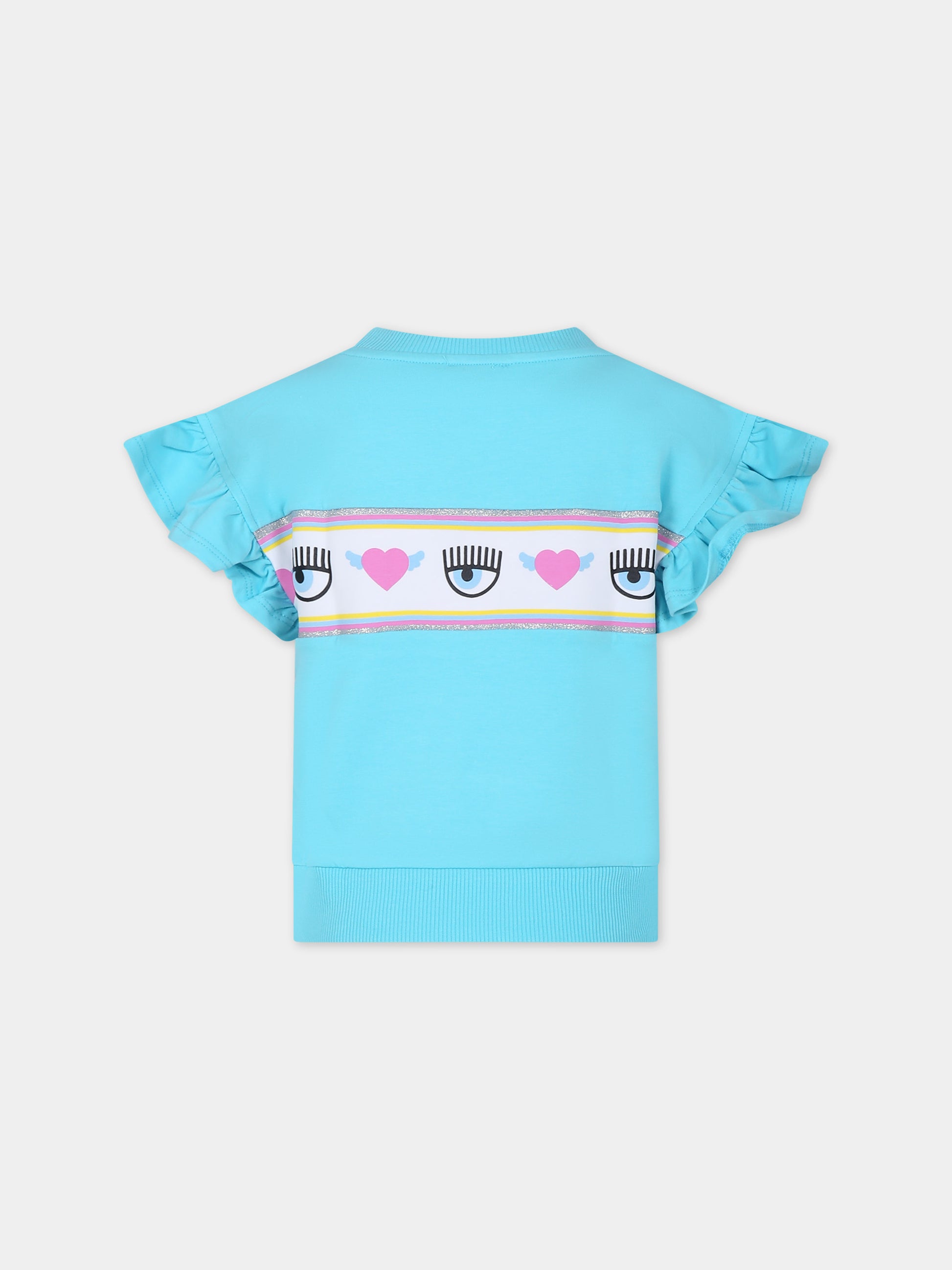 T-shirt azzurra per bambina con eyes flirting,Chiara Ferragni Collection,59C614 3020 057F