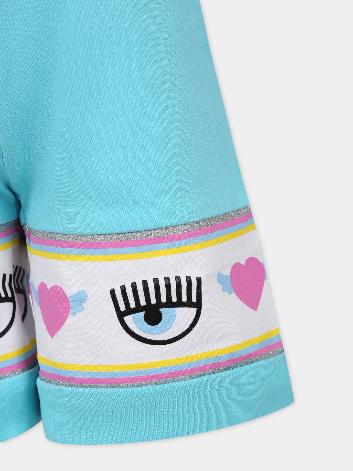 Shorts azzurri per bambina con eyes flirting e cuori,Chiara Ferragni Collection,59C412 3020 057F