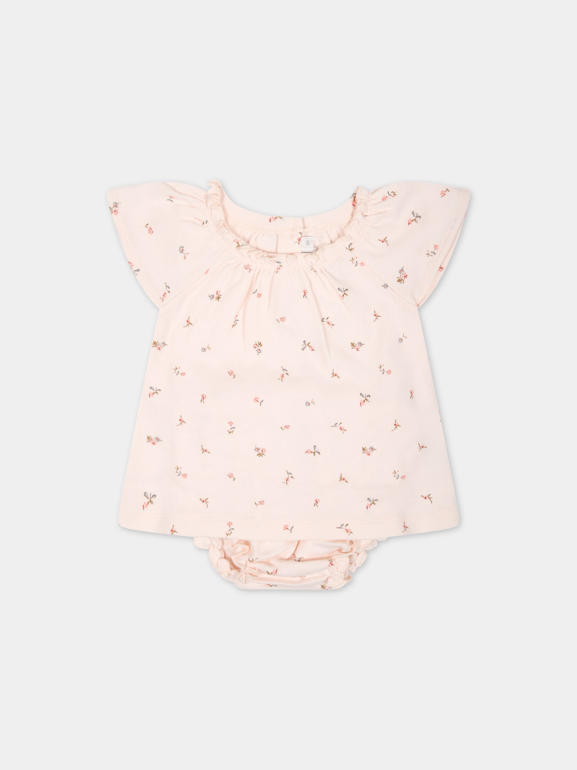Completo rosa per neonata con fantasia floreale all-over,Bonpoint,S04NNIK00004 625B