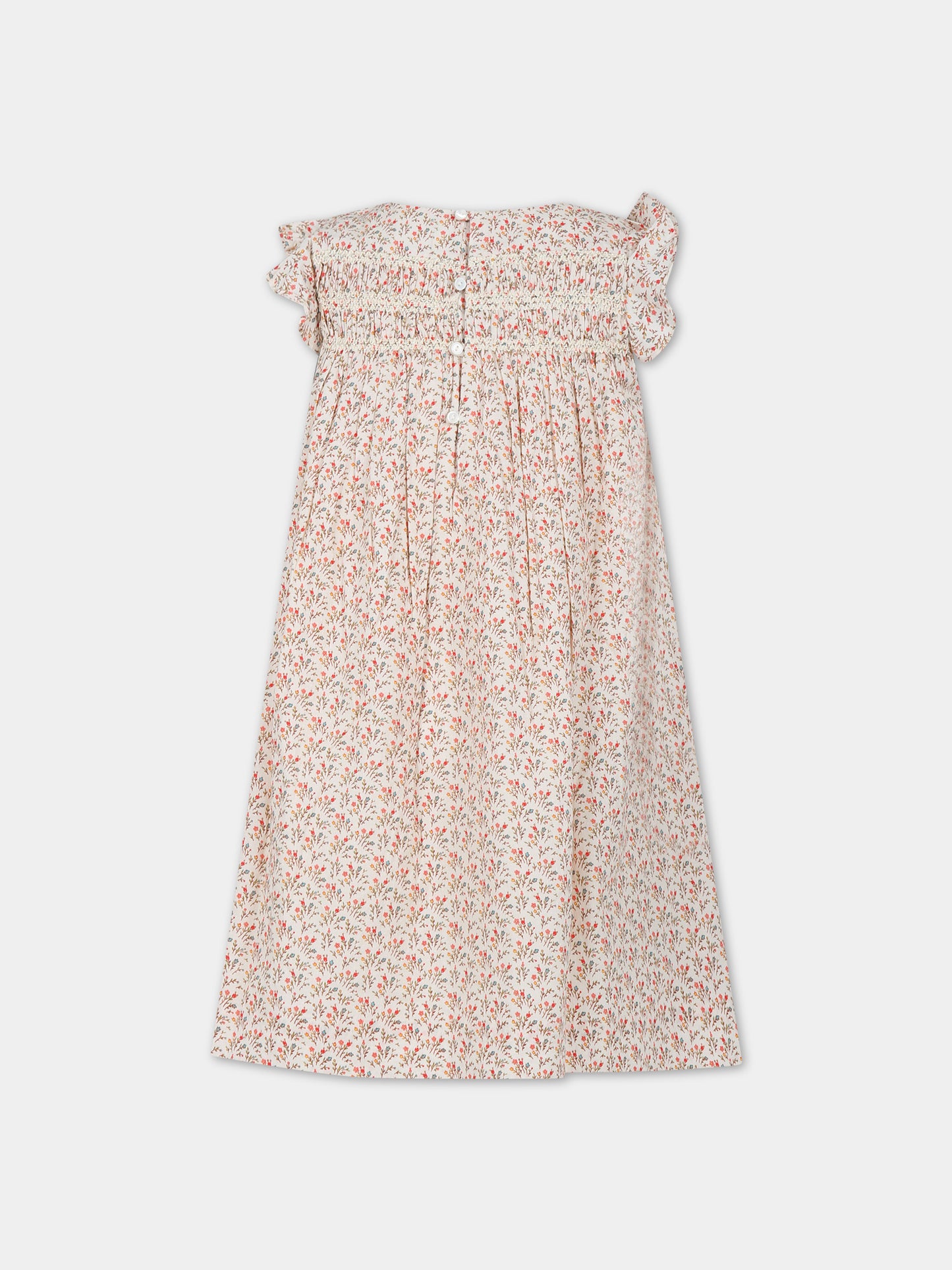 Vestito beige per bambina con fantasia floreale,Bonpoint,S04GDRW00024 560A