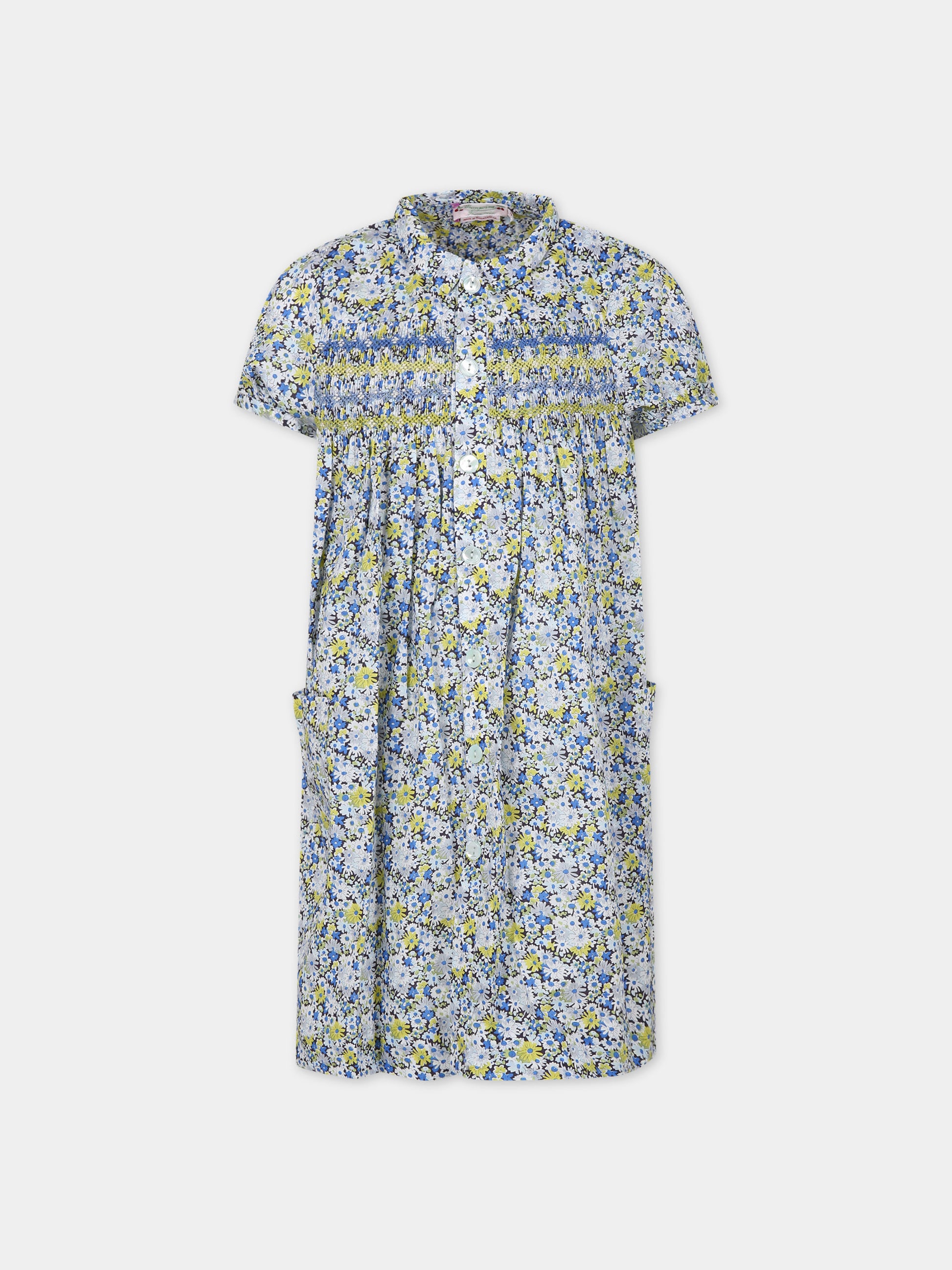 Vestito casual celeste per bambina con fantasia Liberty,Bonpoint,S04GDRW00031 515