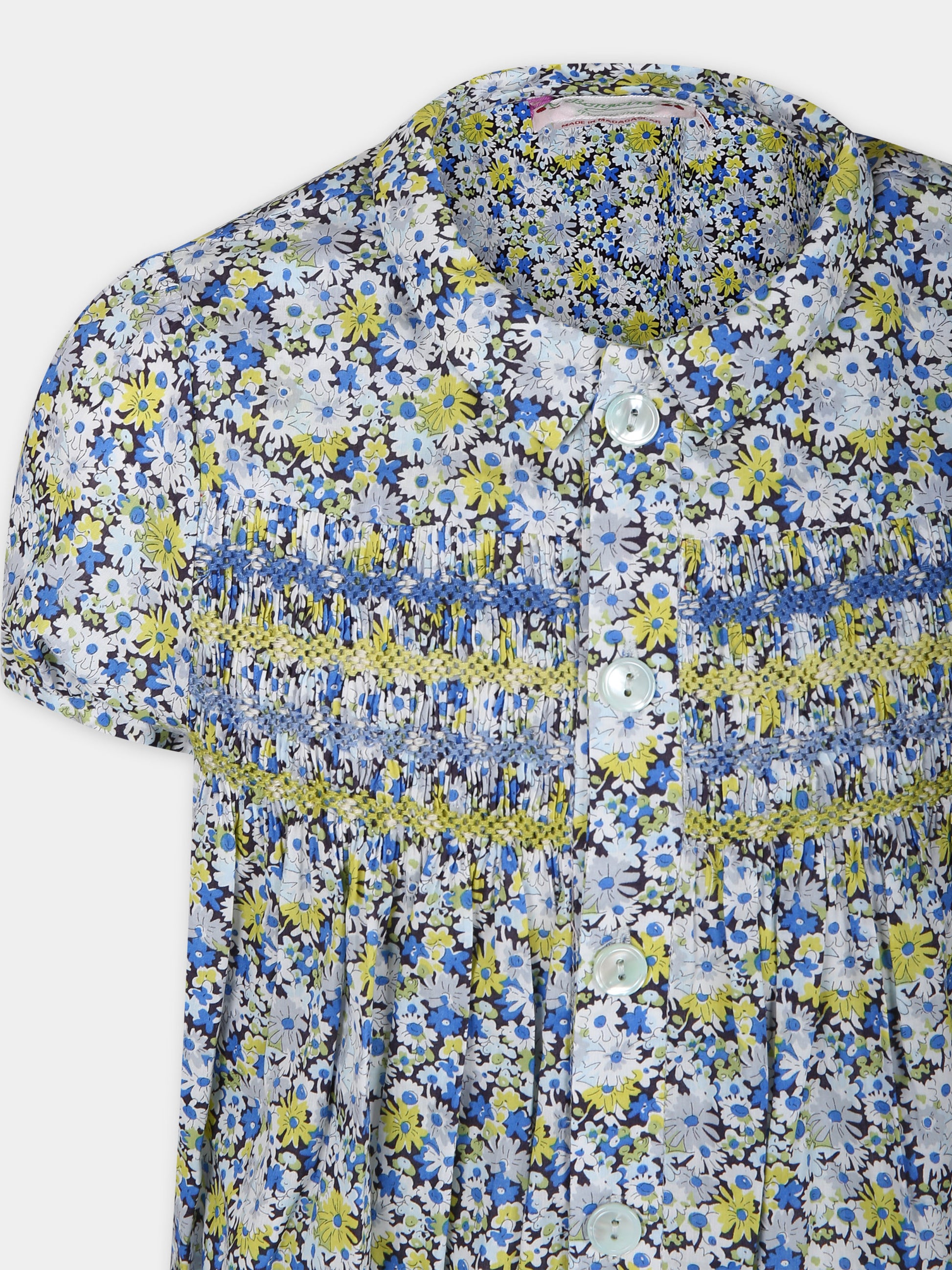 Vestito casual celeste per bambina con fantasia Liberty,Bonpoint,S04GDRW00031 515