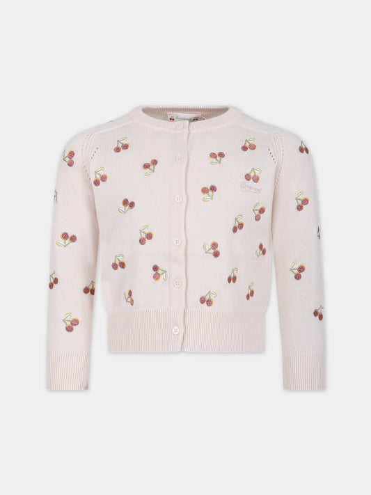 Cardigan rosa per bambina con ciliegie,Bonpoint,S04GCAK00004 120