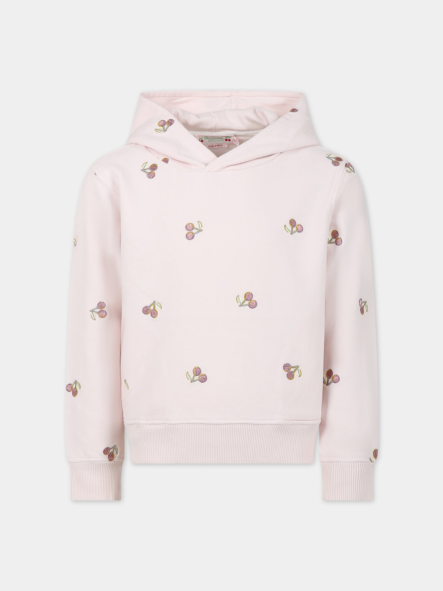 Felpa rosa per bambina con ciliegie all-over,Bonpoint,S04GSWK00008 125B