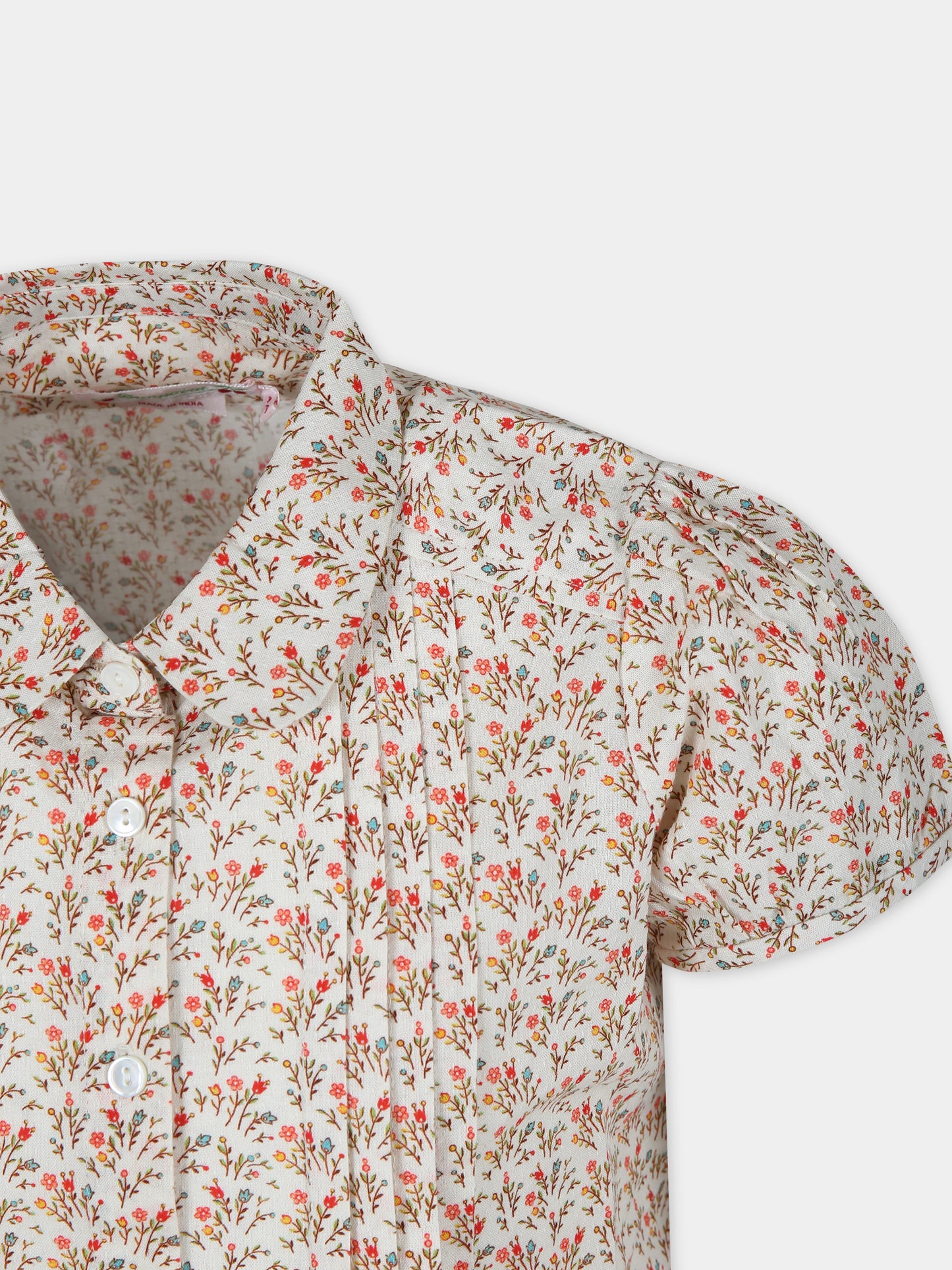 Camicia beige per bambina con stampa floreale,Bonpoint,S04GSHW00004 560A