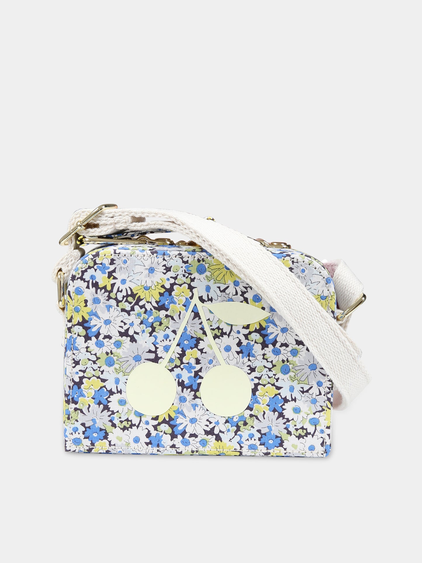 Borsa celeste per bambina con fantasia floreale,Bonpoint,S04GBAW00003 515