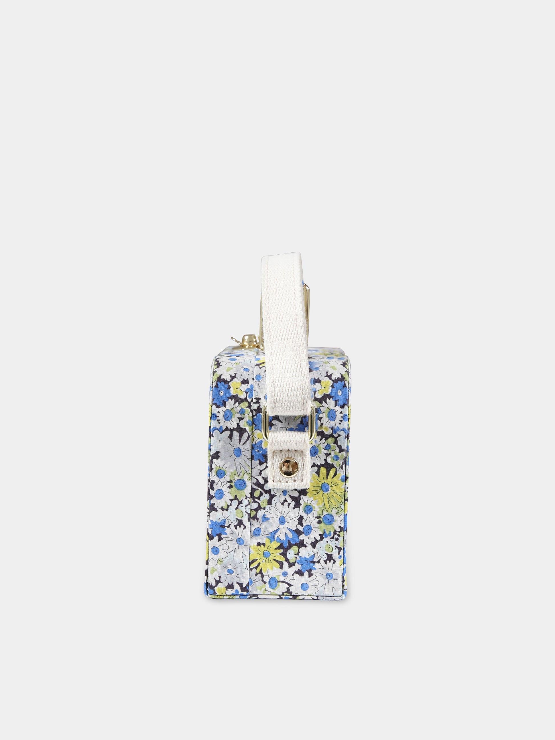 Borsa celeste per bambina con fantasia floreale,Bonpoint,S04GBAW00003 515