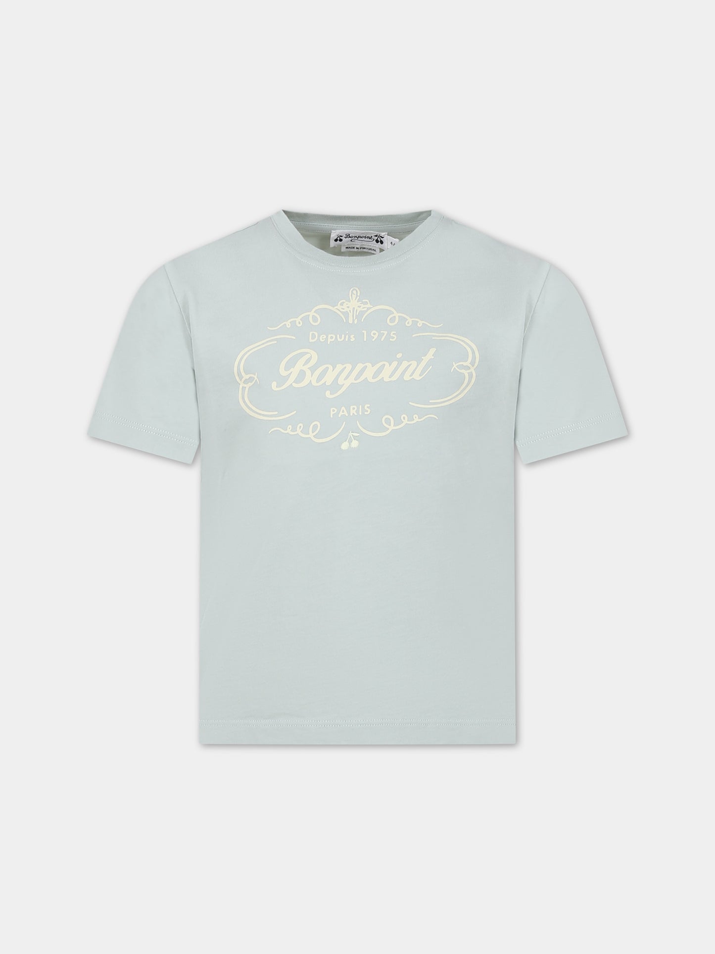 T-shirt verde per bambino con logo,Bonpoint,S04BTSK00006 141B