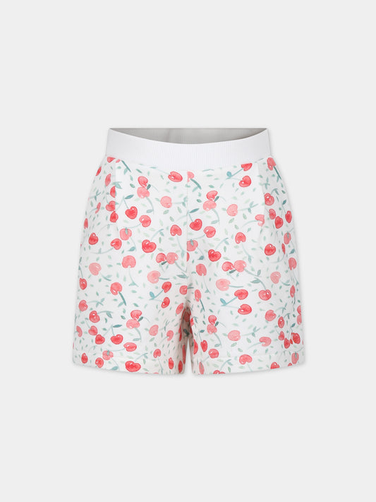 Shorts sportivo avorio per bambina con ciliegie,Bonpoint,S04GBEK00008 602