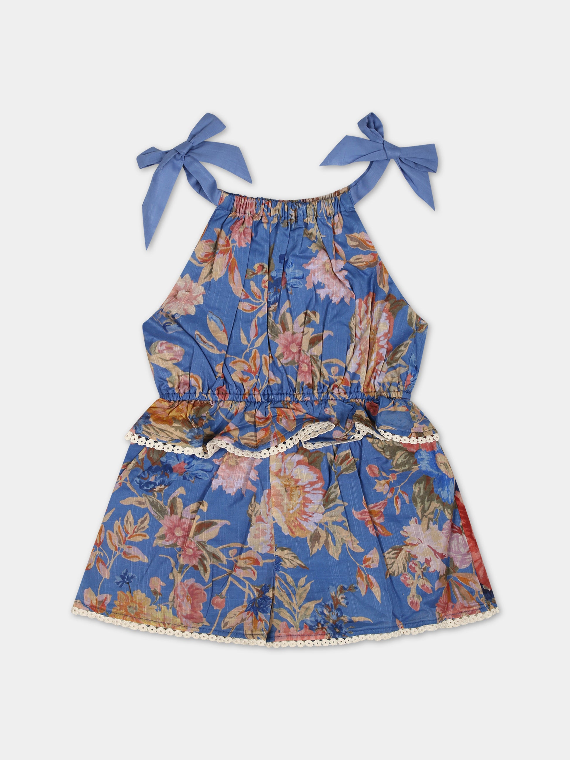 Salopette blu per bambina con stampa floreale,Zimmermann,3387YRS242 DUSTY BLUE FLORAL