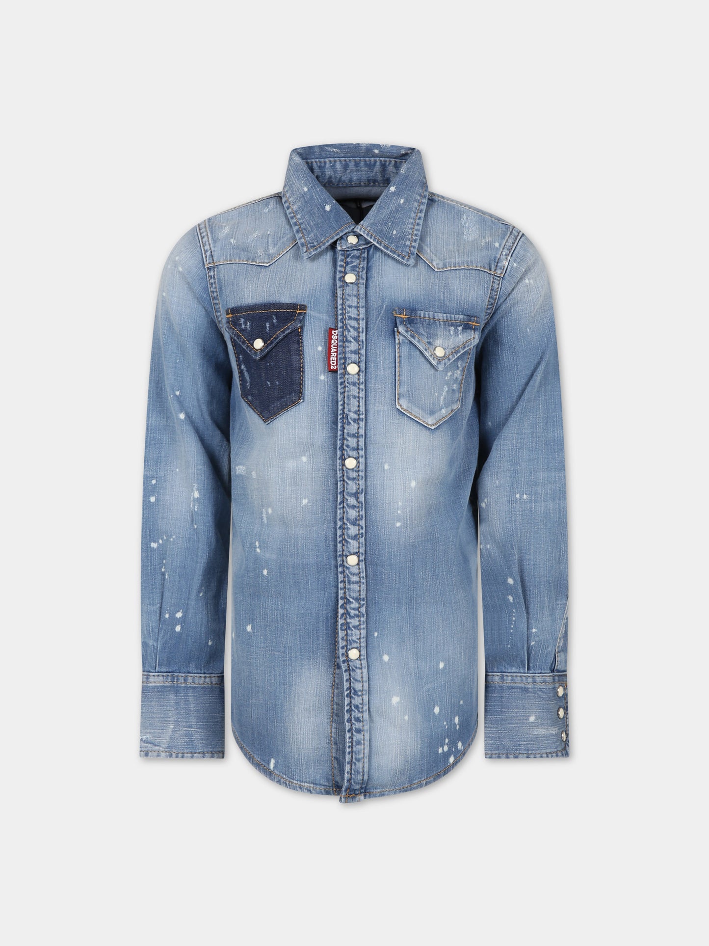 Camicia blu per bambino con logo,Dsquared2,DQ02DG D0A7E D2C24AVM DQ01