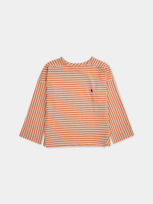 T-shirt arancione per bambini con righe,Bobo Choses,124AC024