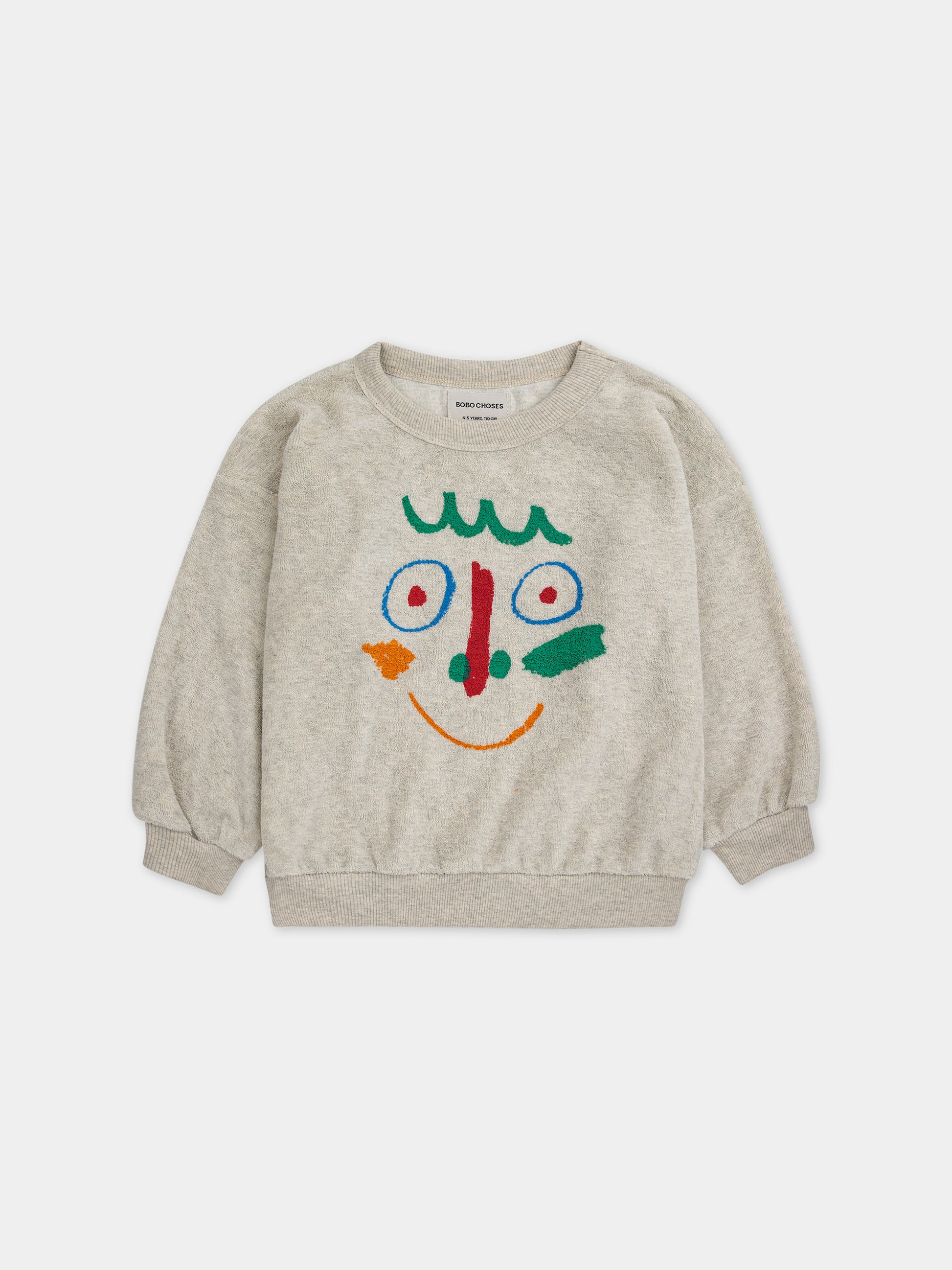 Felpa grigia per bambini con fantasia viso multicolor,Bobo Choses,124AC045