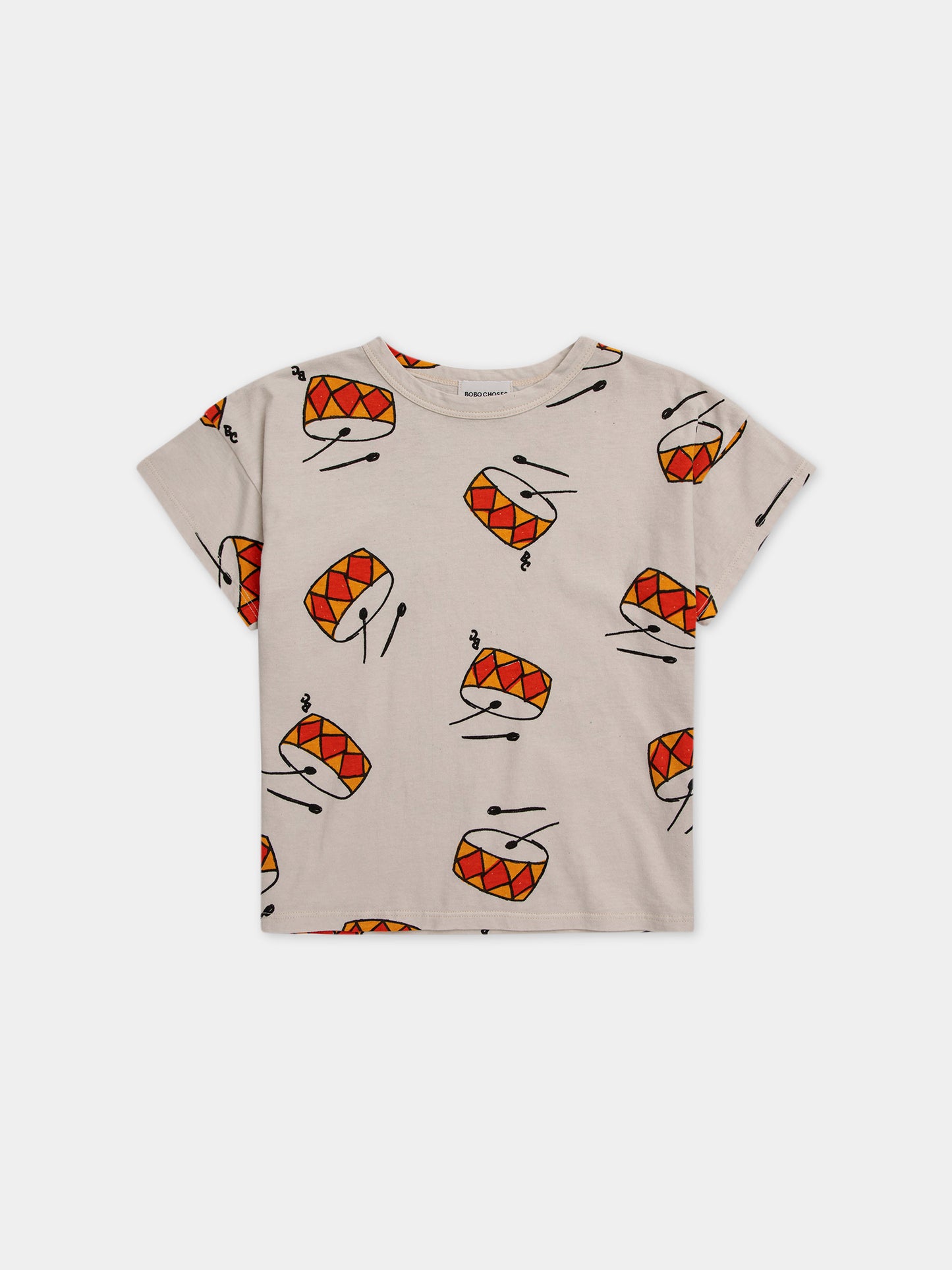 T-shirt avorio per bambino con tamburi all-over,Bobo Choses,124AC007