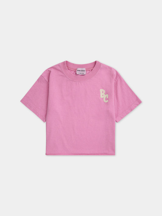 T-shirt rosa per bambina con logo,Bobo Choses,124AC015