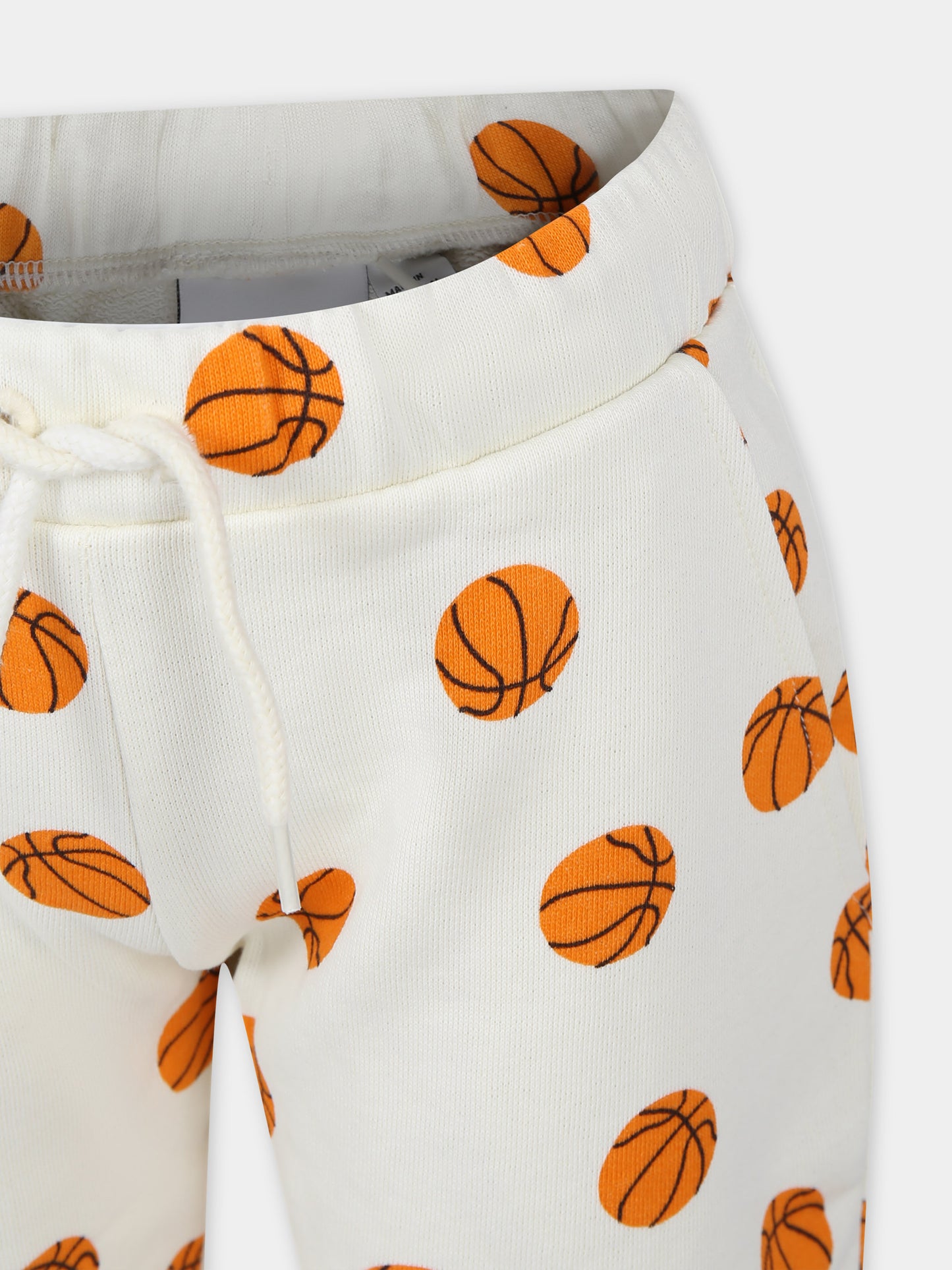 Shorts sportivo avorio per bambini con palla da basket,Mini Rodini,2423013211