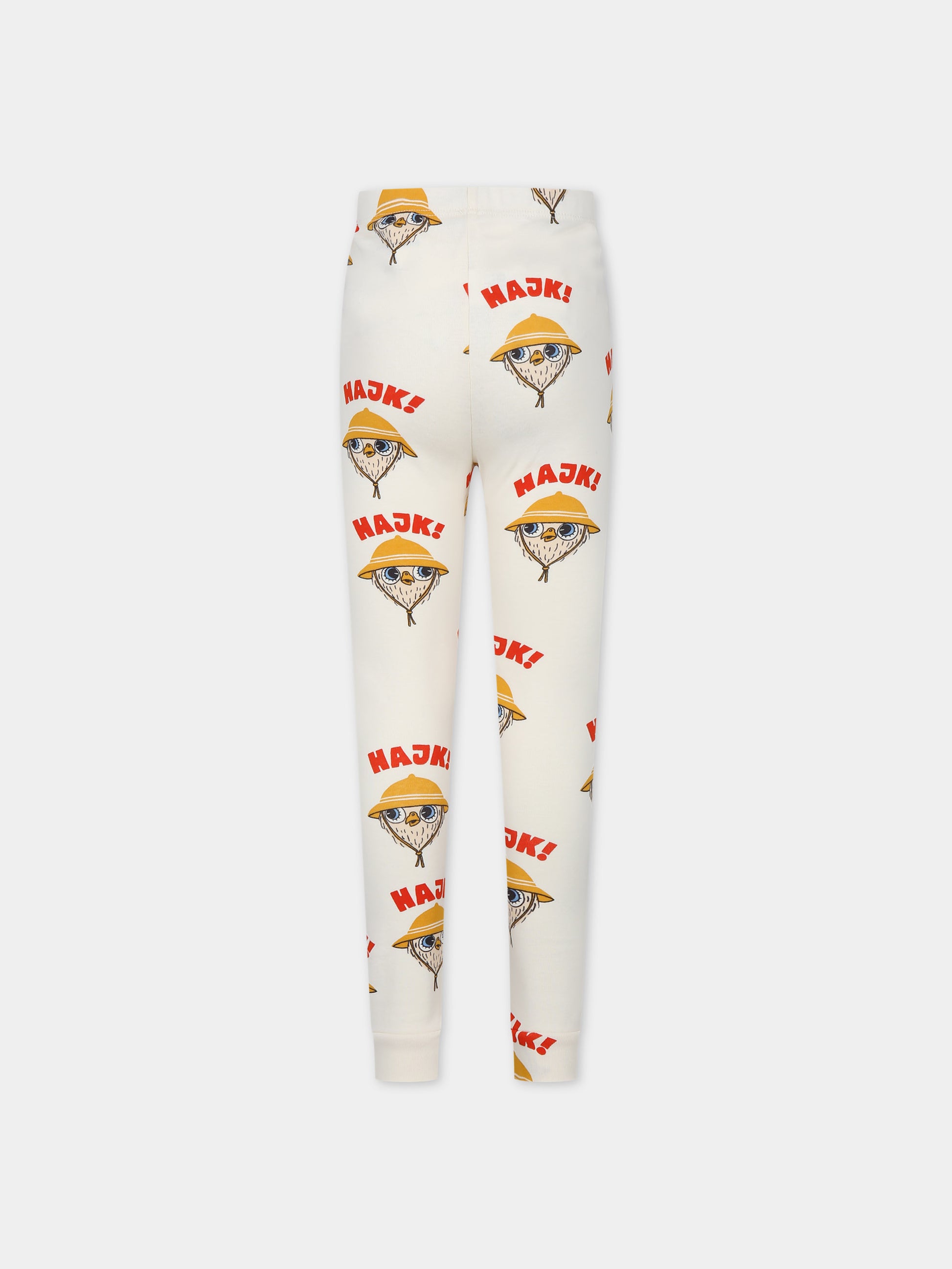 Leggings avorio per bambini con gufo,Mini Rodini,2423015611