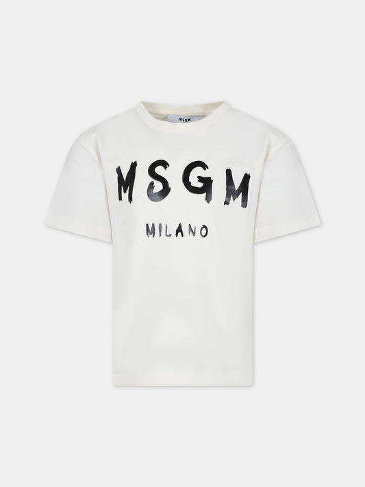 T-shirt avorio per bambini con logo,Msgm Kids,S4MSJUTH012 013
