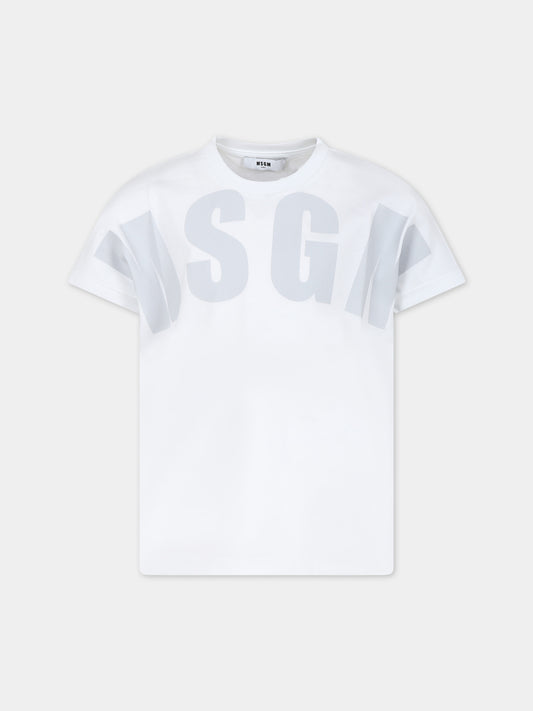 T-shirt bianca per bambini con logo,Msgm Kids,S4MSJUTH006 001