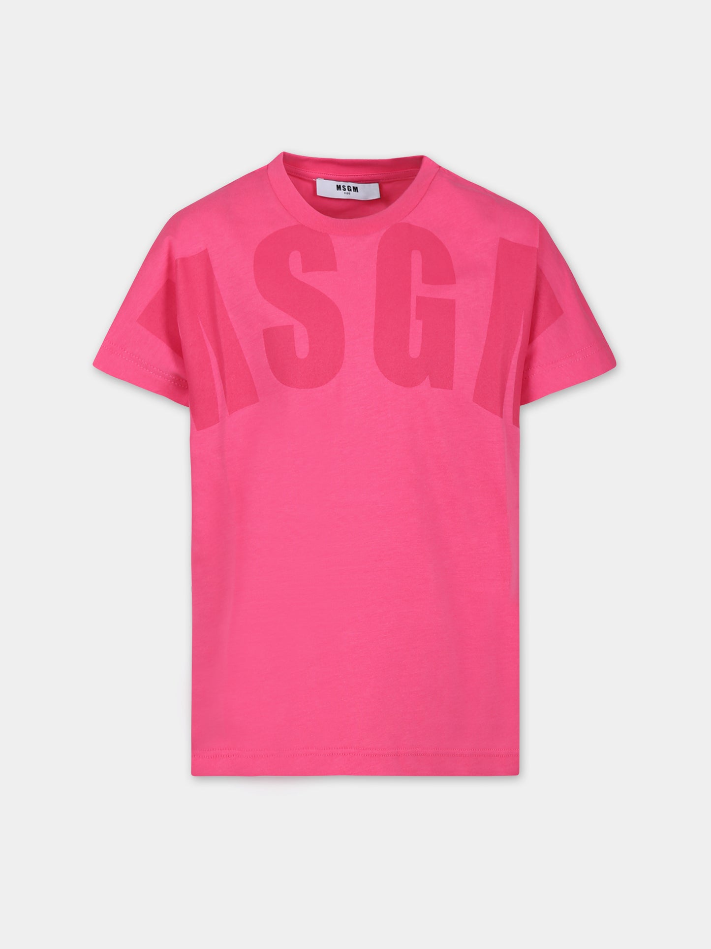 T-shirt fucsia per bambina con logo,Msgm Kids,S4MSJUTH006 044
