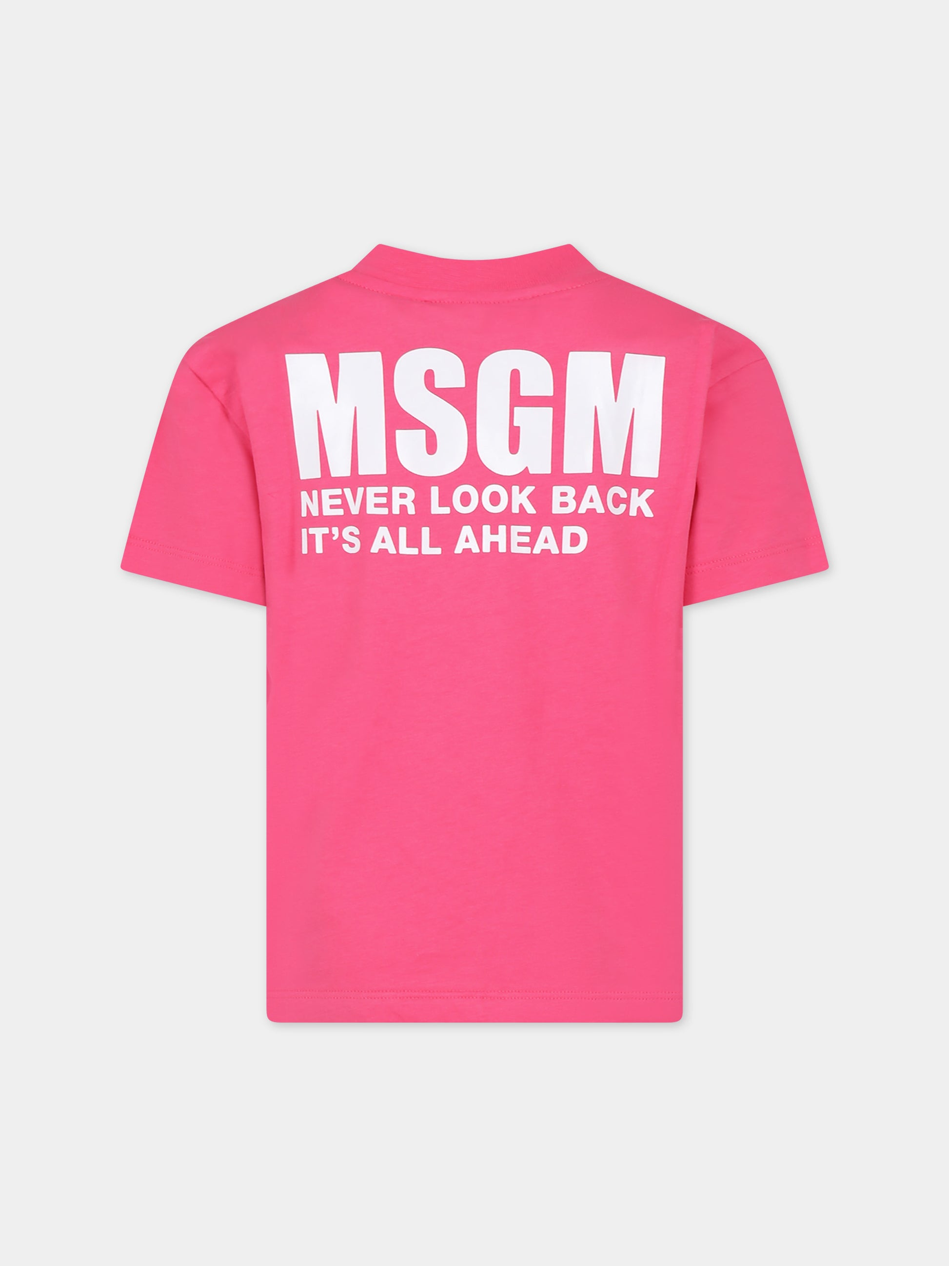 T-shirt fucsia per bambini con logo,Msgm Kids,S4MSJUTH005 044