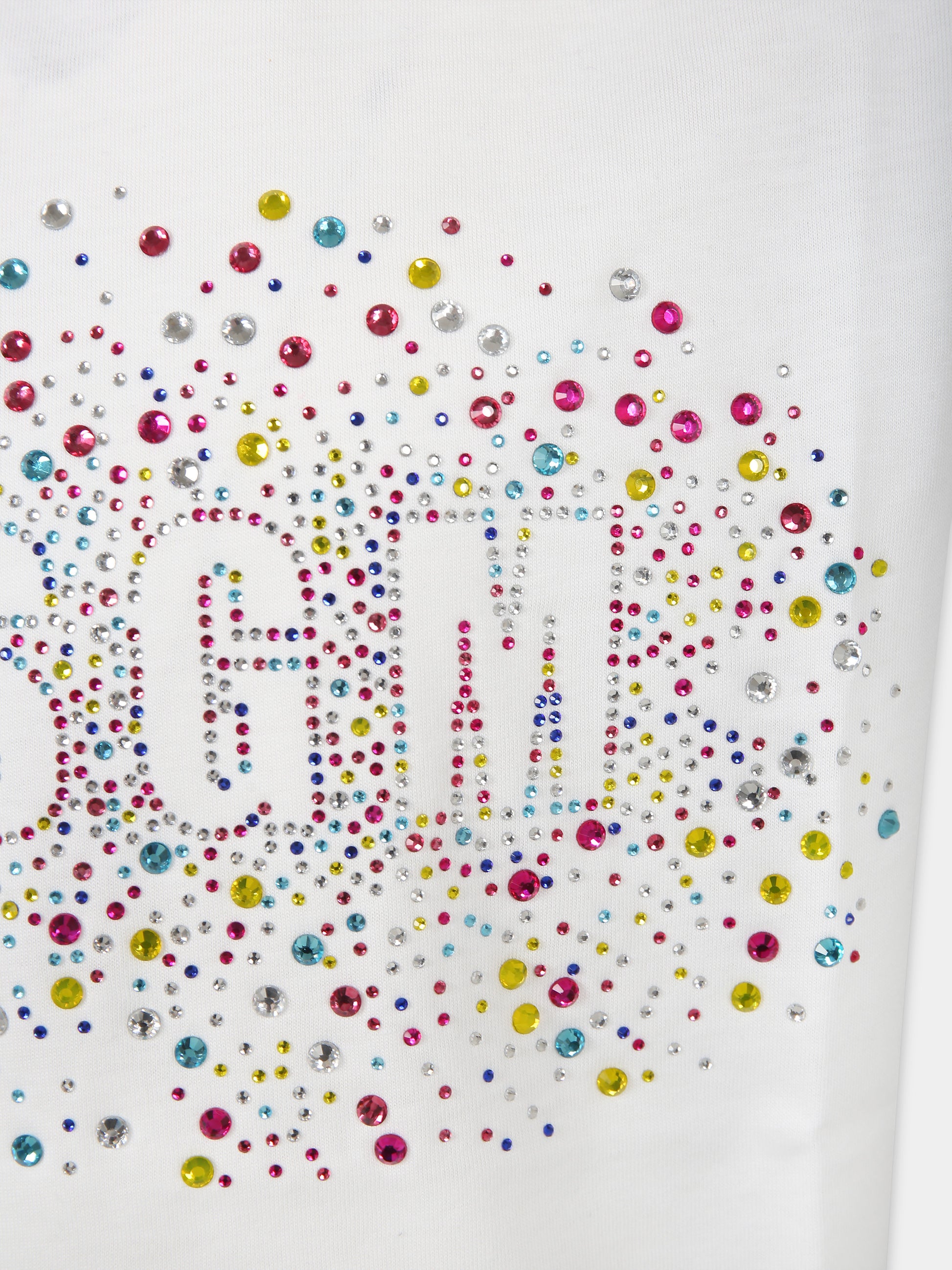 T-shirt bianca per bambina con logo e strass,Msgm Kids,S4MSJGTH152 001