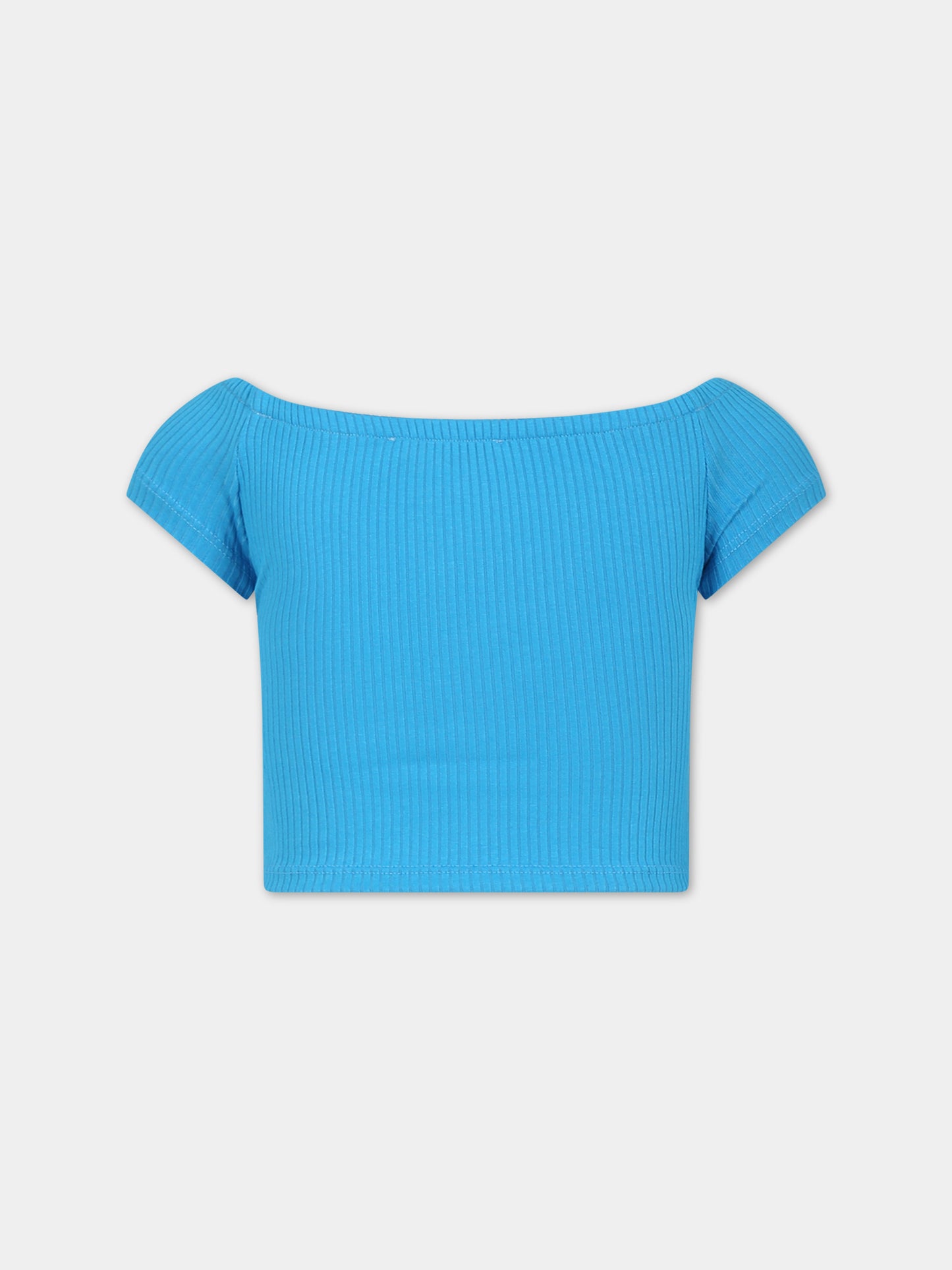 T-shirt azzurra per bambina con logo,Msgm Kids,S4MSJGTO187 051