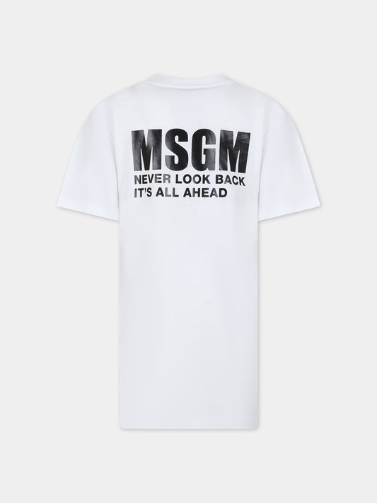 Vestito bianco per bambina con logo,Msgm Kids,S4MSJGDR031 001