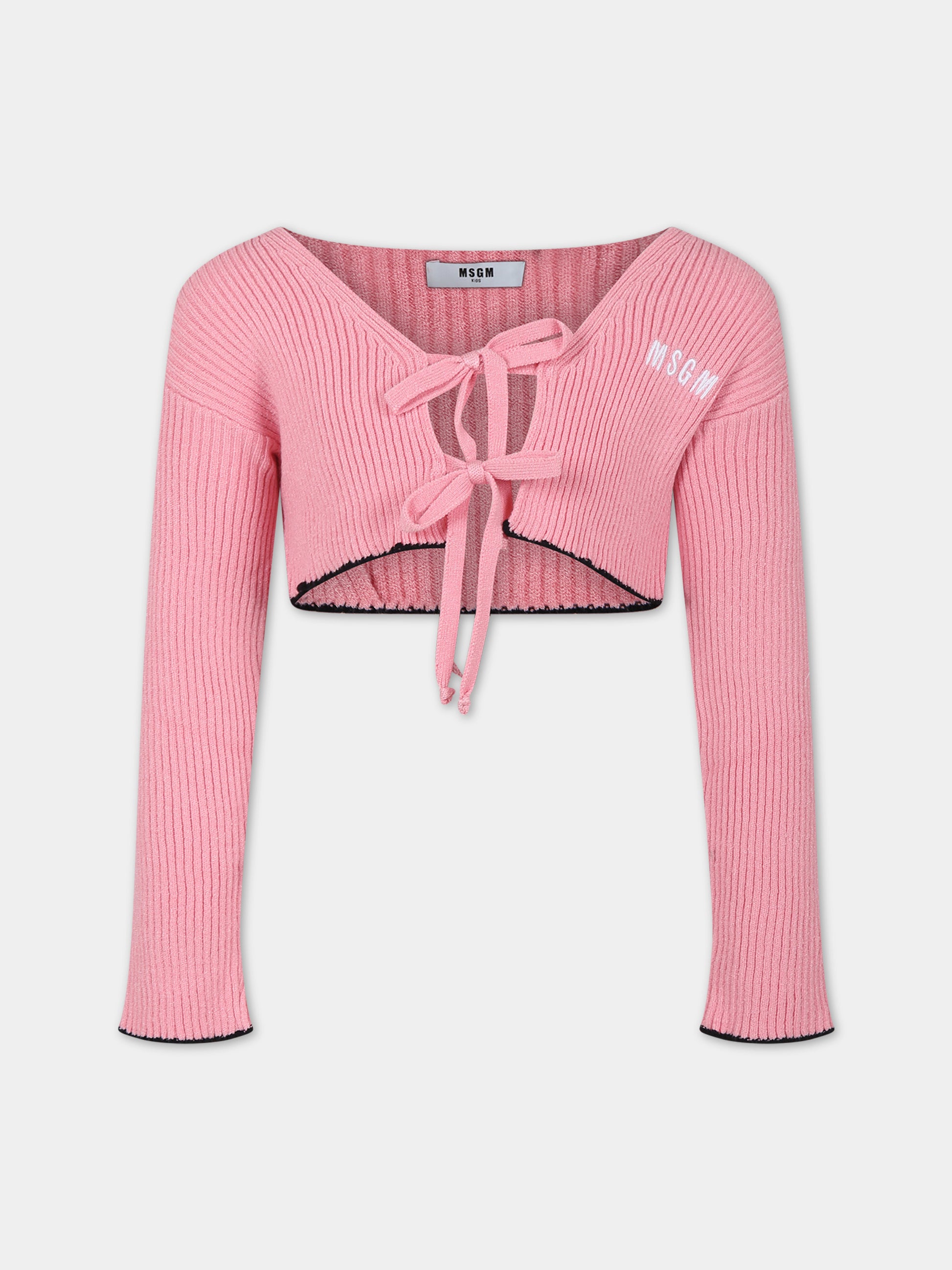 Cardigan rosa per bambina con logo,Msgm Kids,S4MSJGCA127 042