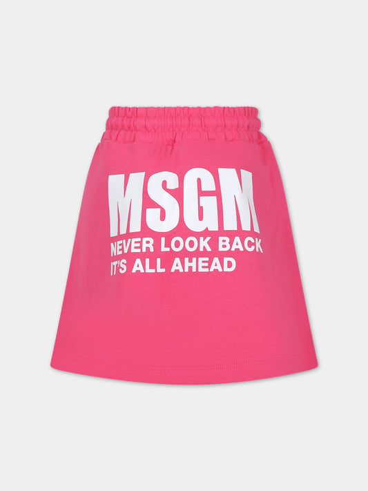 Gonna fucsia per bambina con logo e scritta,Msgm Kids,S4MSJGSK030 044