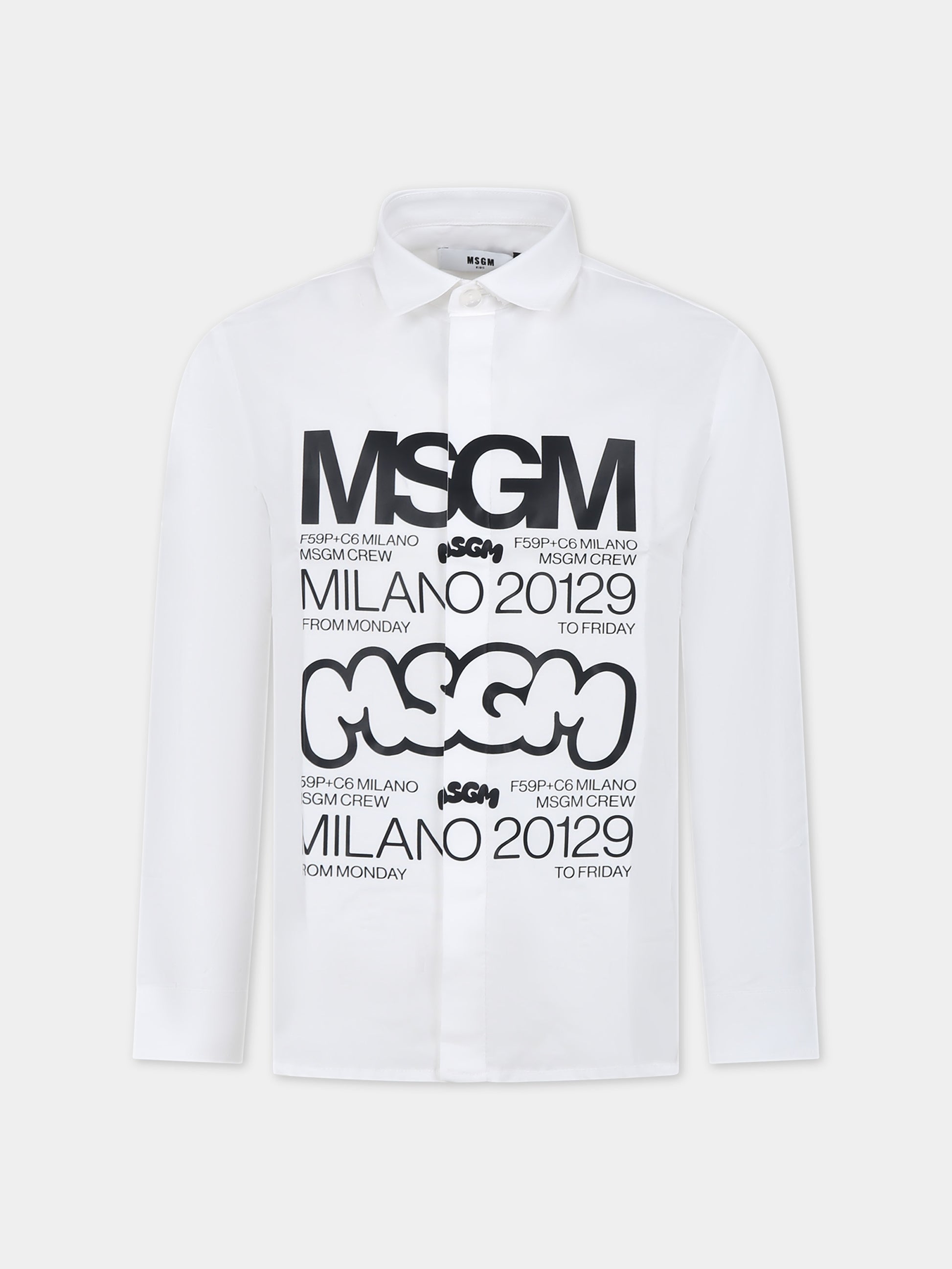 Camicia bianca per bambino con logo e scritte,Msgm Kids,S4MSJBSI254 001