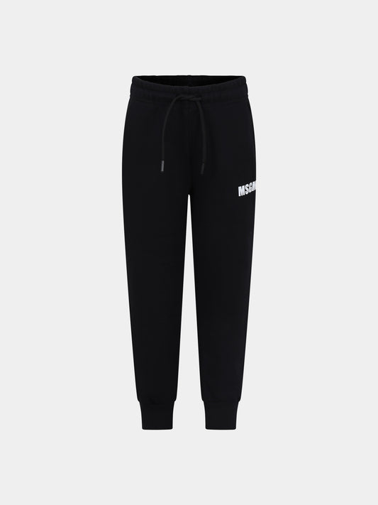 Pantaloni neri per bambini con logo,Msgm Kids,S4MSJUFP130 110