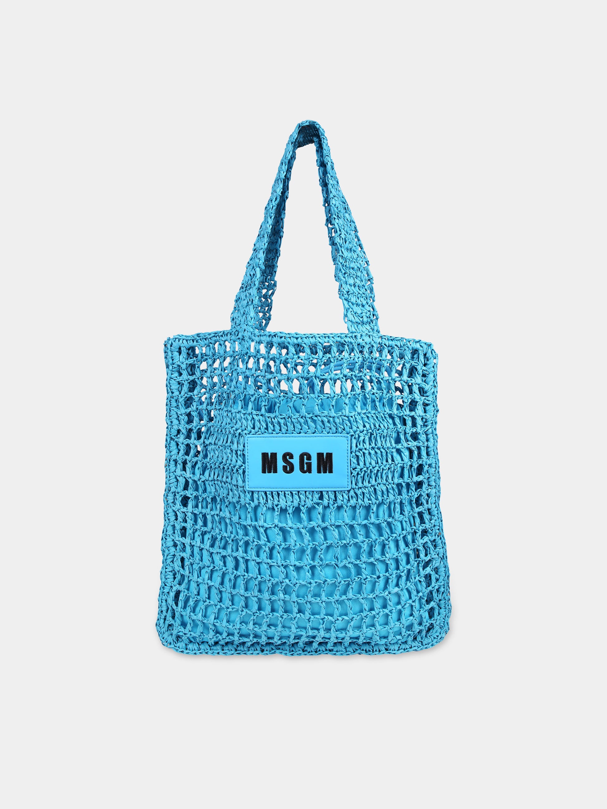 Borsa azzurra per bambina con logo,Msgm Kids,S4MSJGBA059 051