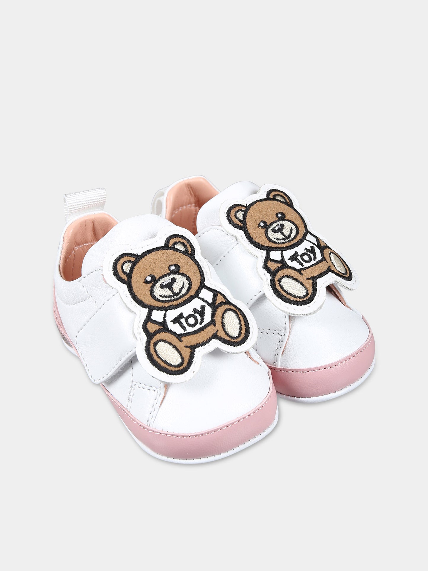 Sneakers bianche per neonata con Teddy Bear,Moschino Kids,77279 1