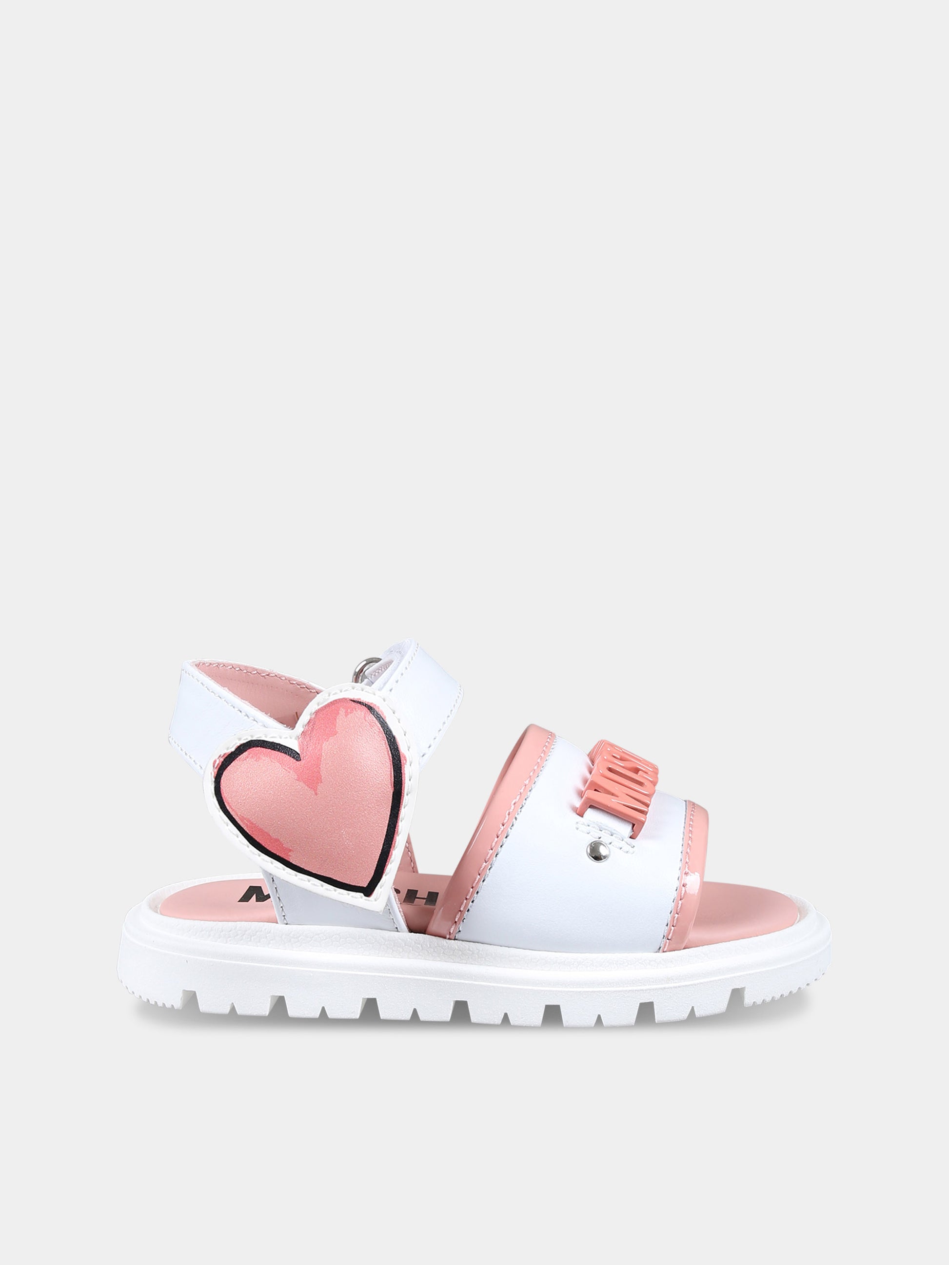 Sandali bianchi per bambina con cuore,Moschino Kids,77317 1