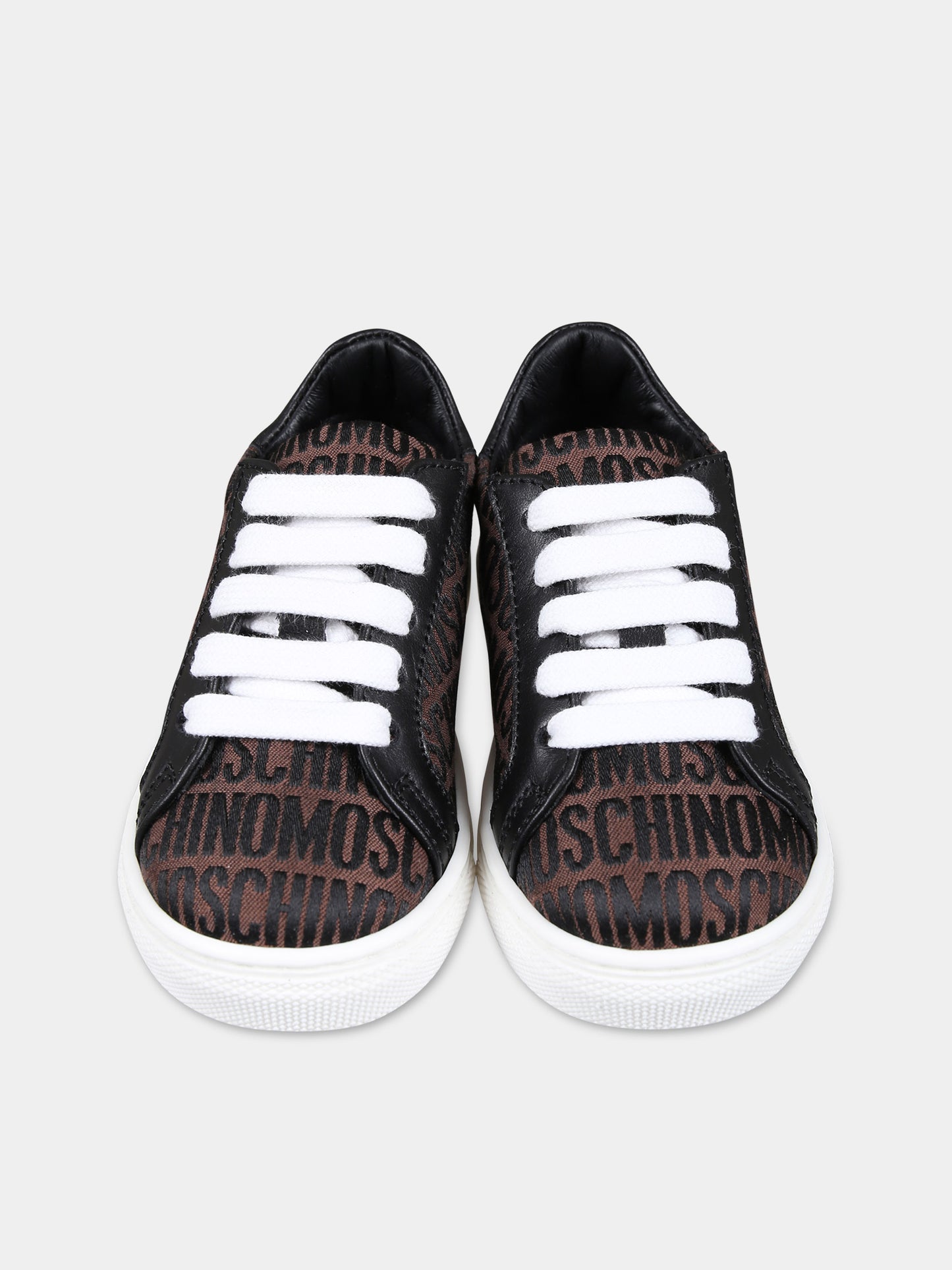 Stringate marroni per bambini con logo,Moschino Kids,77327 1