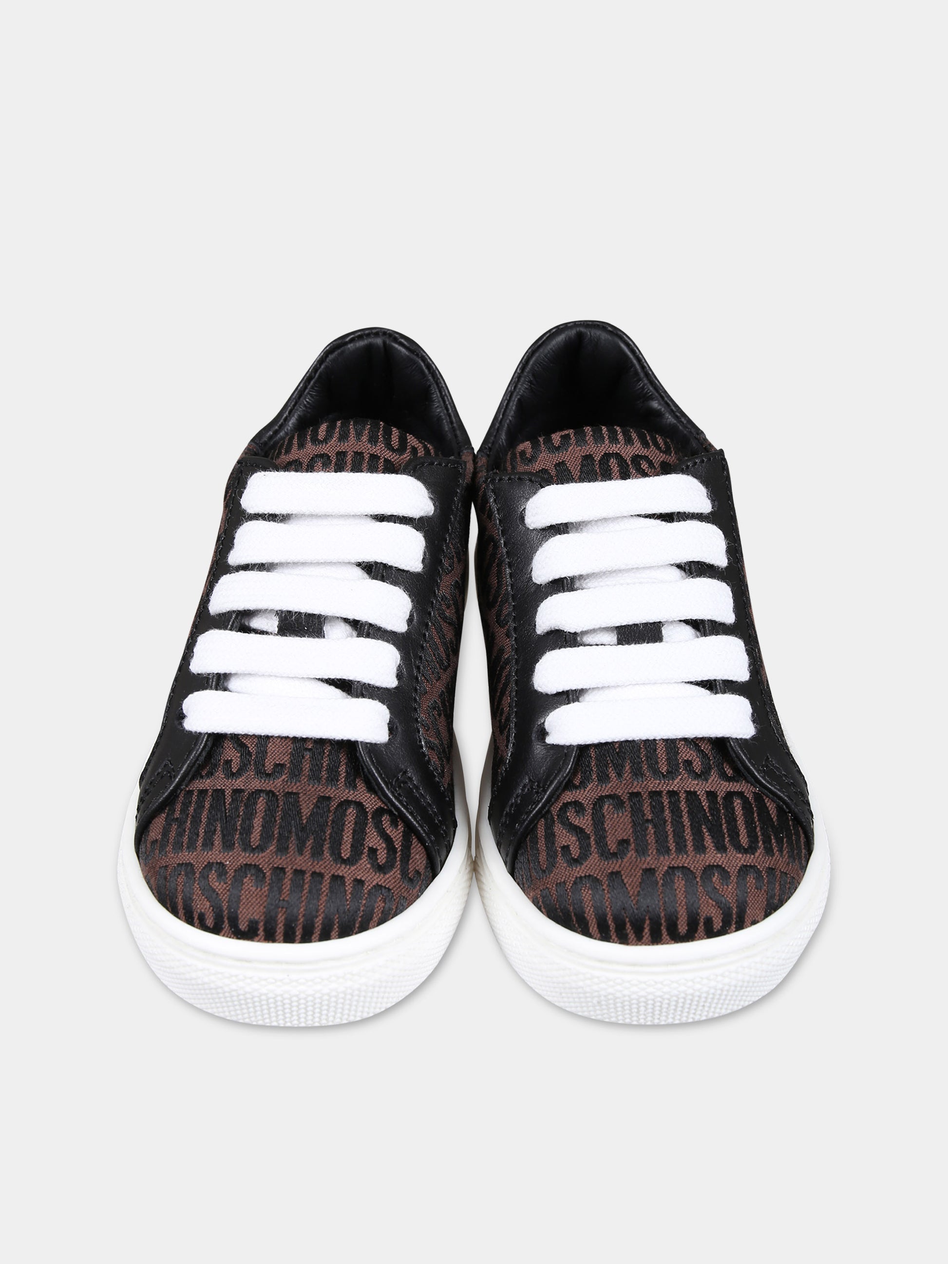 Stringate marroni per bambini con logo,Moschino Kids,77327 1