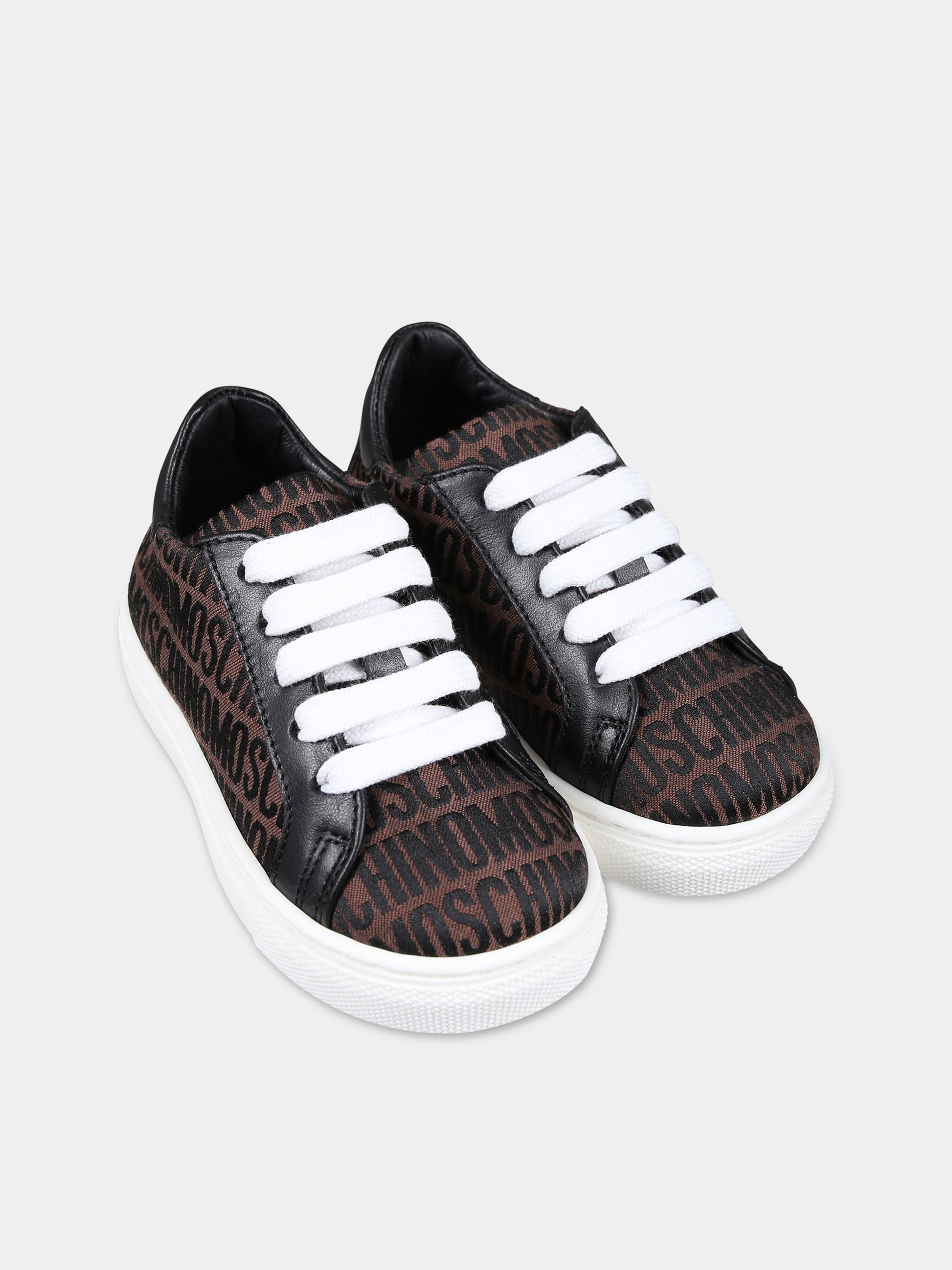 Stringate marroni per bambini con logo,Moschino Kids,77327 1