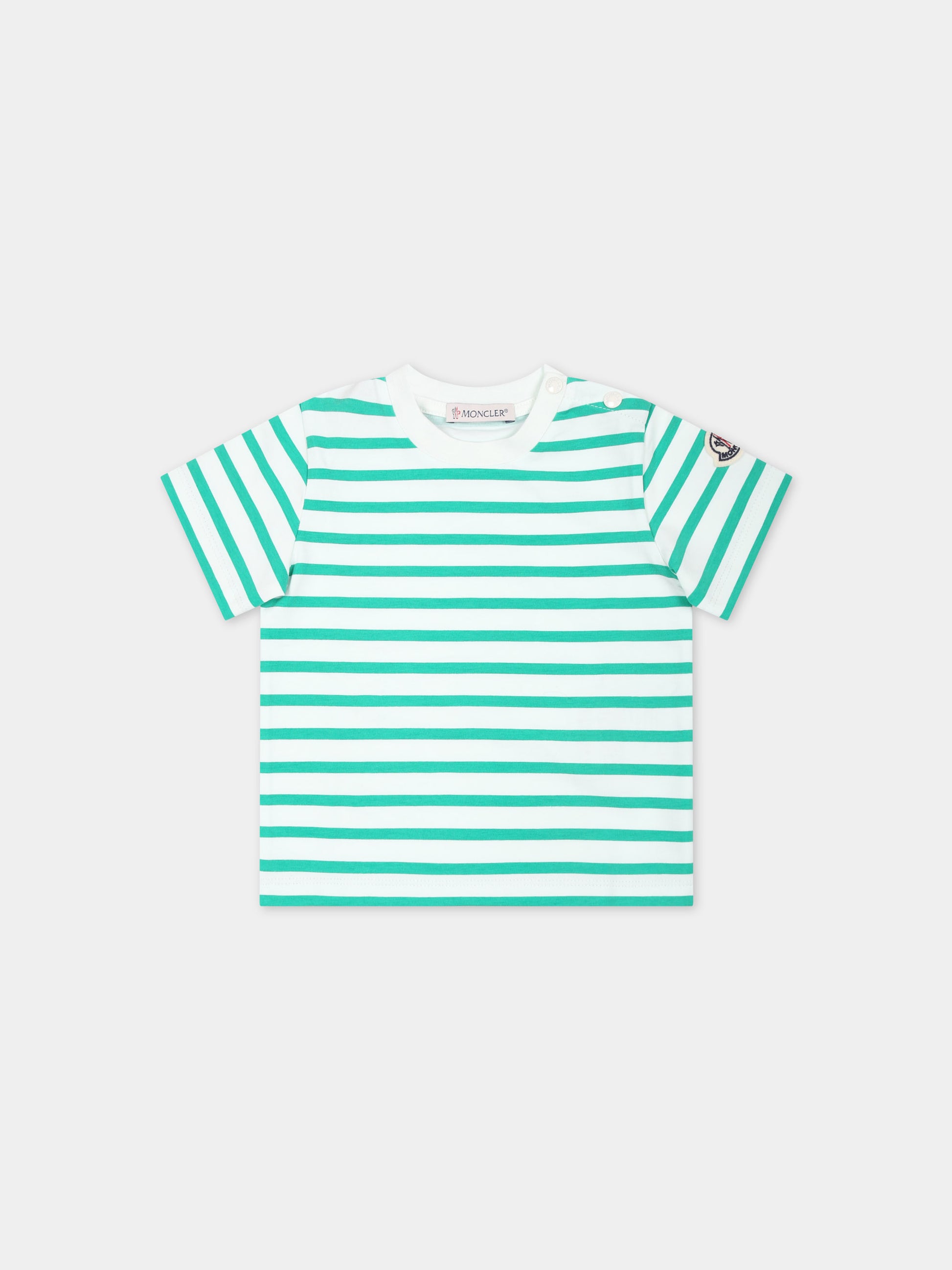 T-shirt verde per neonato con logo,Moncler Kids,951 8C00009 89AK2 S80