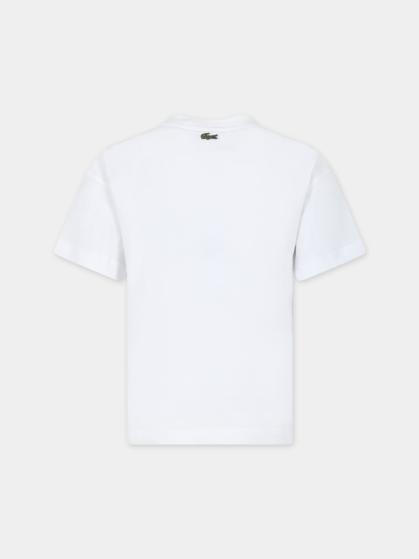 T-shirt bianca per bambino con stampa coccodrillo,Lacoste,TJ1207 001